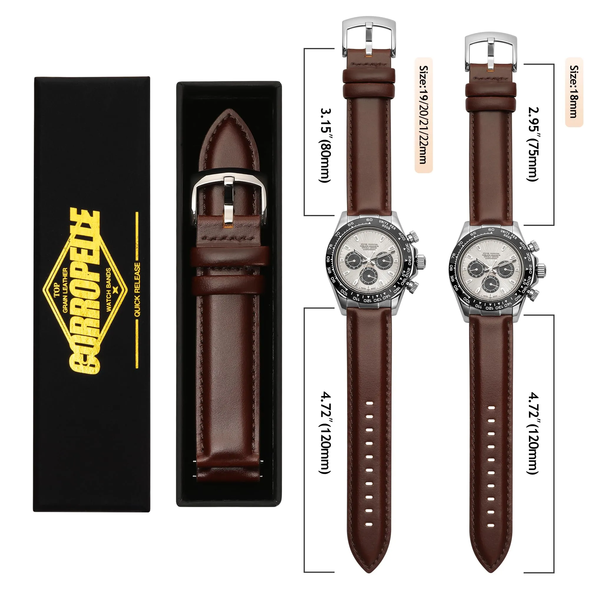 CORROPELLE Cinturini Orologio in Pelle a Sgancio Rapido 18mm 19mm 20mm 21mm 22mm, Elegante Cinturino Vera Pelle Alta qualità Cinturini Ricambio per Uomo Donna, Orologio e Smartwatch - immagine 7