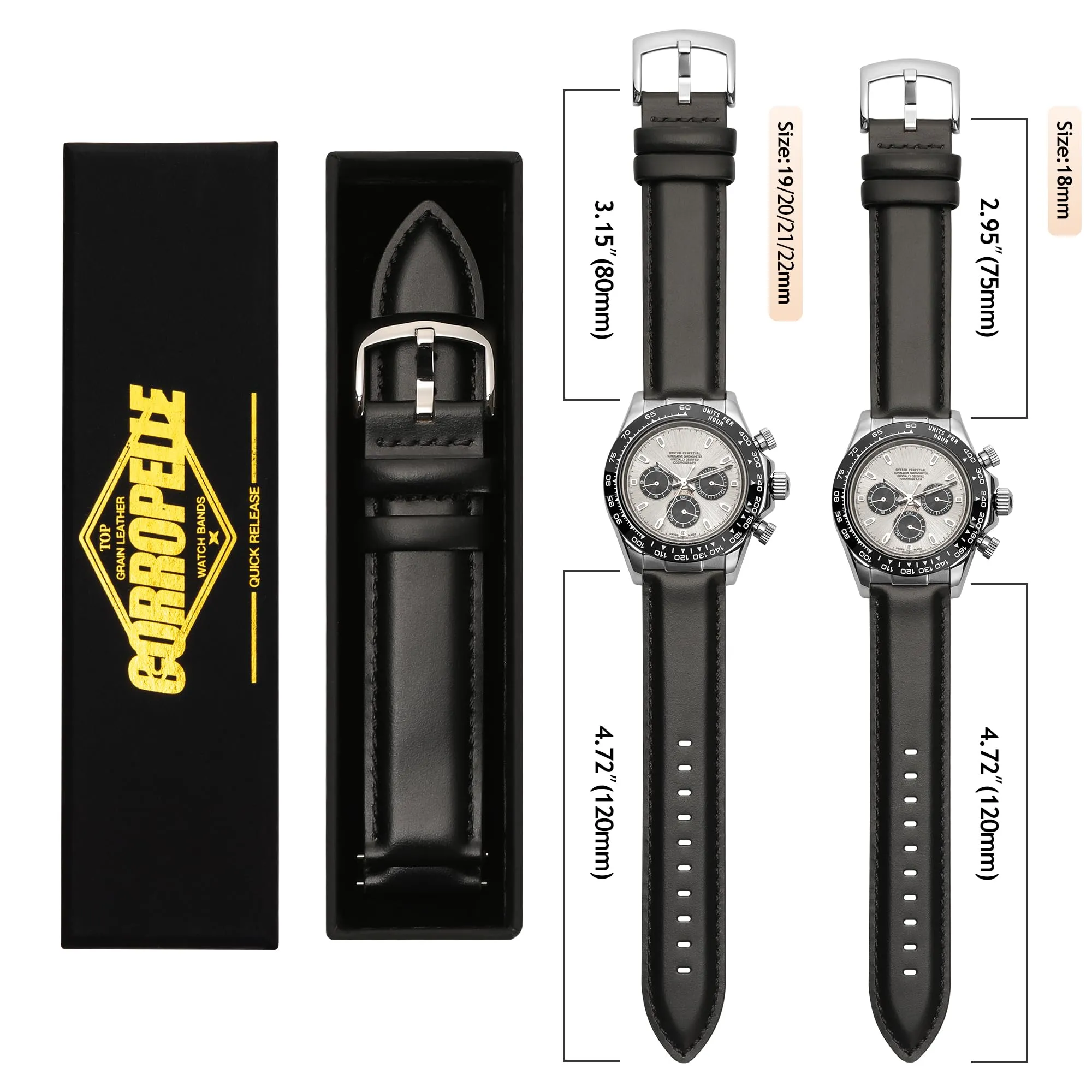 CORROPELLE Cinturini Orologio in Pelle a Sgancio Rapido 18mm 19mm 20mm 21mm 22mm, Elegante Cinturino Vera Pelle Alta qualità Cinturini Ricambio per Uomo Donna, Orologio e Smartwatch - immagine 7