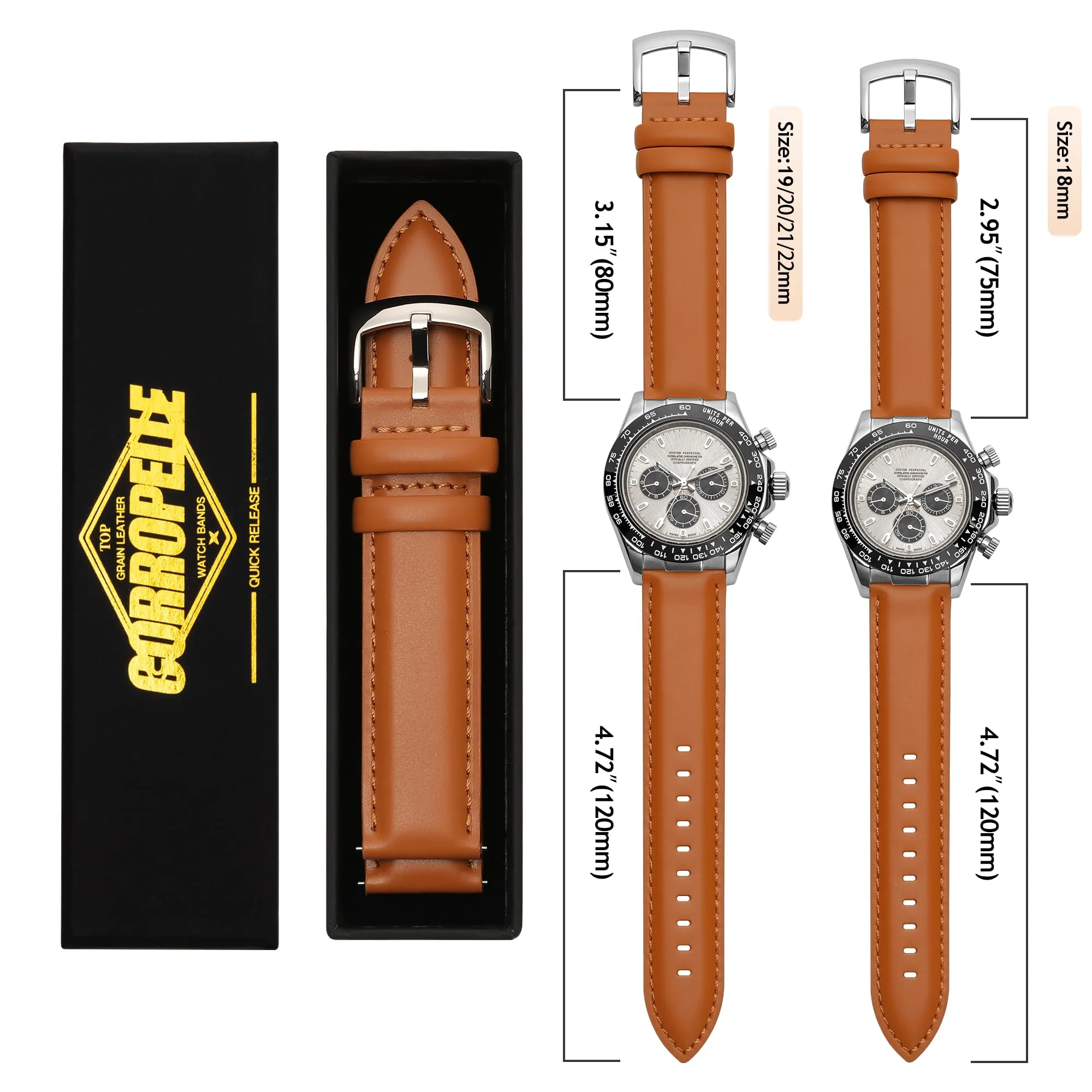 CORROPELLE Cinturini Orologio in Pelle a Sgancio Rapido 18mm 19mm 20mm 21mm 22mm, Elegante Cinturino Vera Pelle Alta qualità Cinturini Ricambio per Uomo Donna, Orologio e Smartwatch - immagine 7