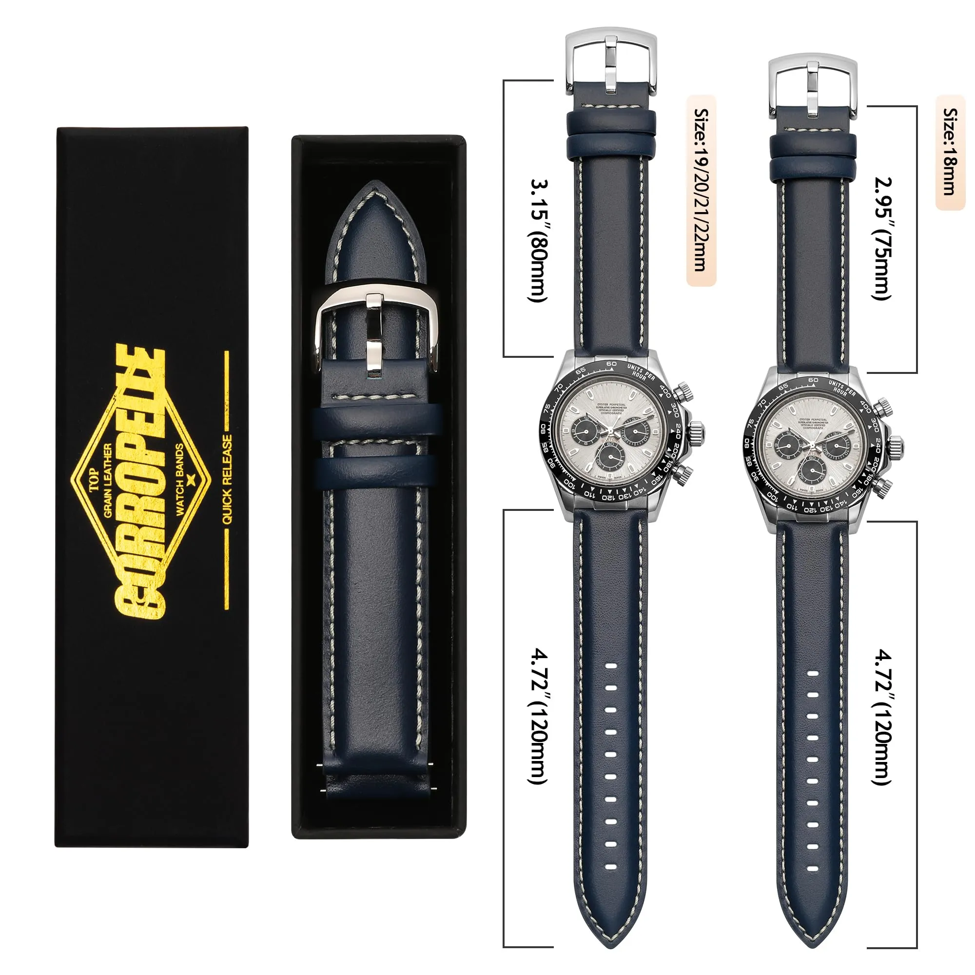 CORROPELLE Cinturini Orologio in Pelle a Sgancio Rapido 18mm 19mm 20mm 21mm 22mm, Elegante Cinturino Vera Pelle Alta qualità Cinturini Ricambio per Uomo Donna, Orologio e Smartwatch - immagine 7