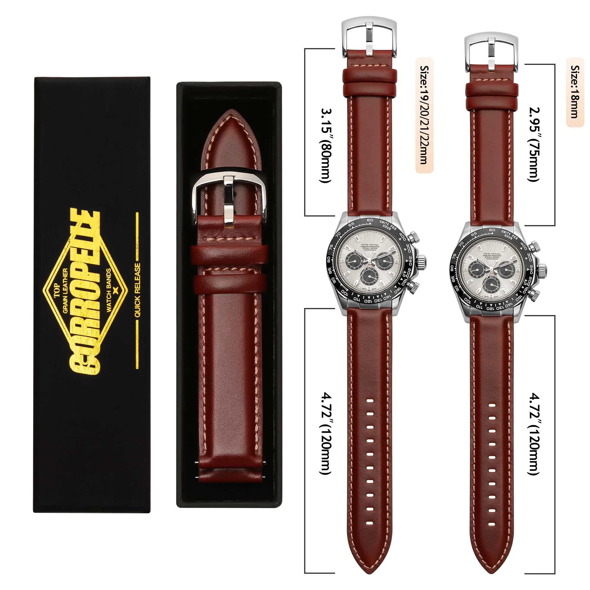 CORROPELLE Cinturini Orologio in Pelle a Sgancio Rapido 18mm 19mm 20mm 21mm 22mm, Elegante Cinturino Vera Pelle Alta qualità Cinturini Ricambio per Uomo Donna, Orologio e Smartwatch - immagine 7