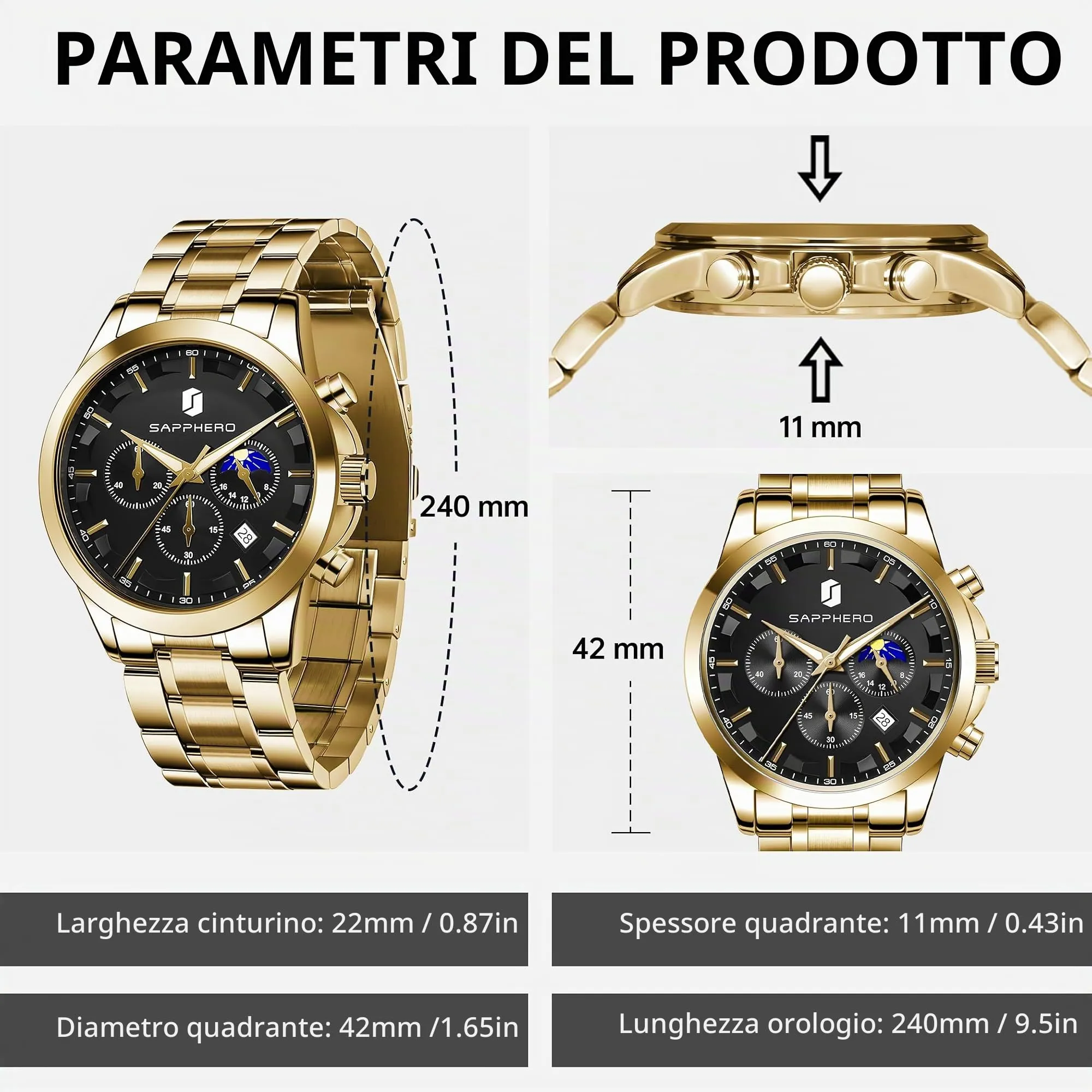 BENYAR BY Orologio da uomo quarzo analogico Cronografi Orologi uomo Regali - immagine 5