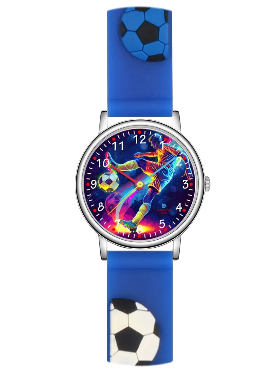 Alienwork Calcio Ragazzi Orologio di Apprendimento Bambini Ragazzi Argento Blu Blu Marino bambini Impermeabile 5 ATM Tempo di Apprendimento - immagine 1
