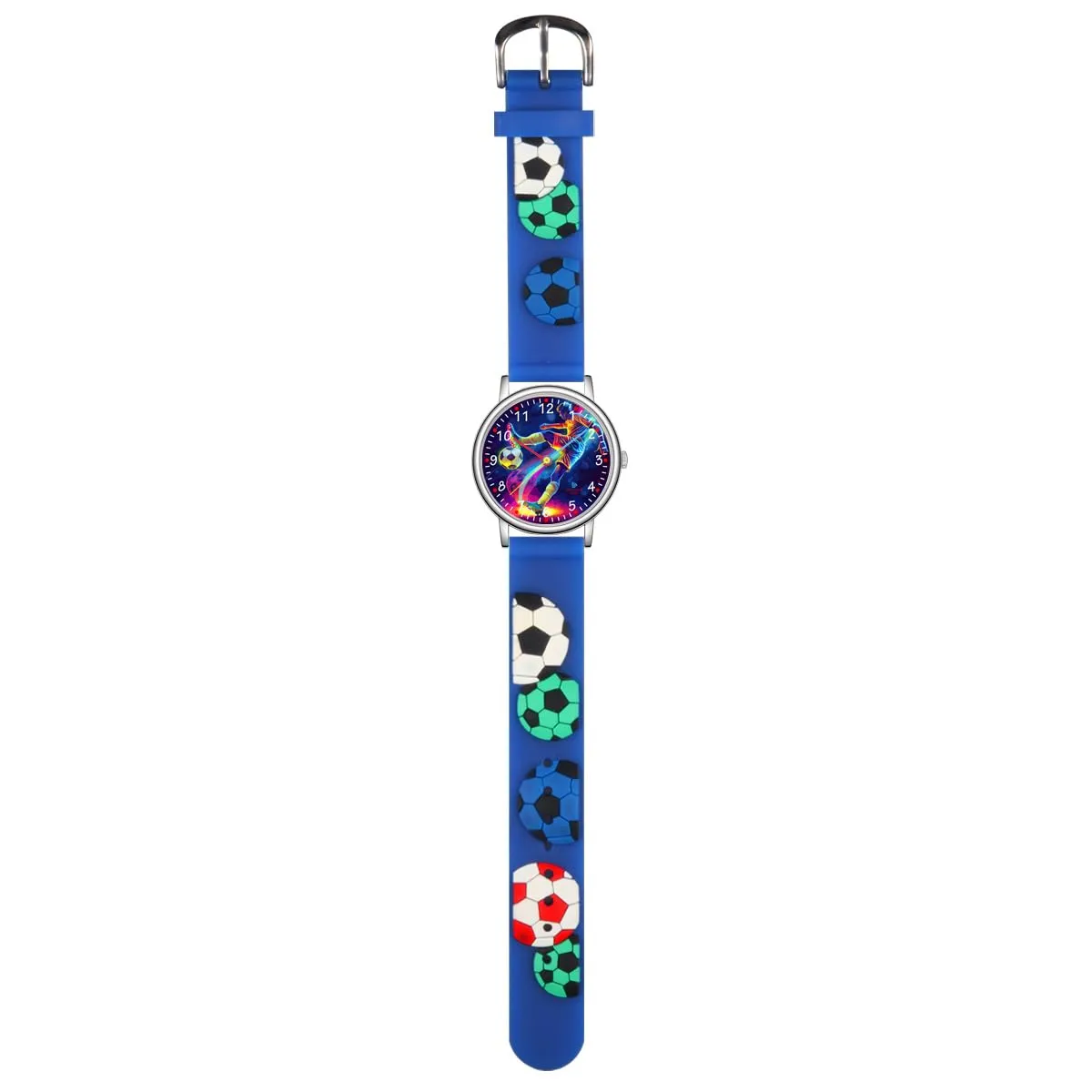 Alienwork Calcio Ragazzi Orologio di Apprendimento Bambini Ragazzi Argento Blu Blu Marino bambini Impermeabile 5 ATM Tempo di Apprendimento - immagine 2