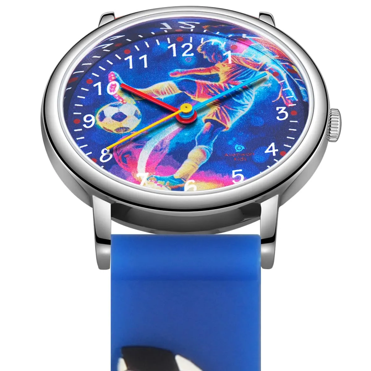 Alienwork Calcio Ragazzi Orologio di Apprendimento Bambini Ragazzi Argento Blu Blu Marino bambini Impermeabile 5 ATM Tempo di Apprendimento - immagine 3