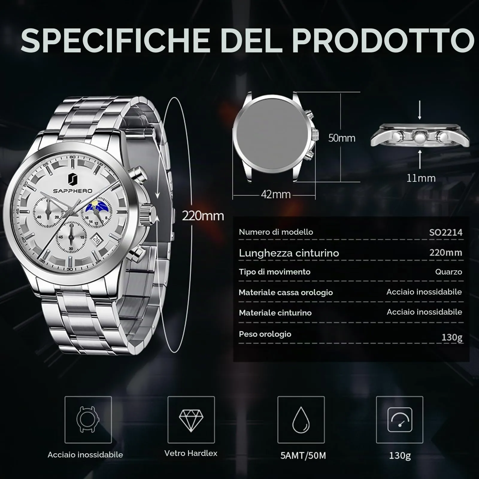 BENYAR BY Orologio da uomo quarzo analogico Cronografi Orologi uomo Regali - immagine 4