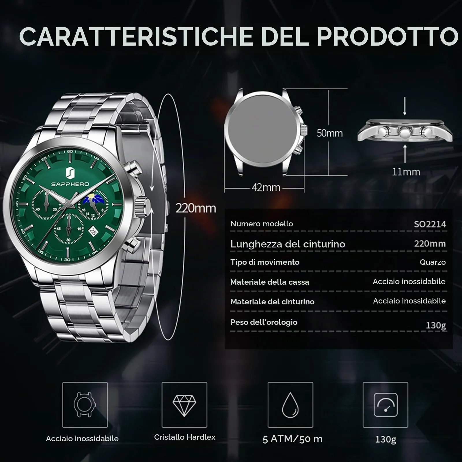 BENYAR BY Orologio da uomo quarzo analogico Cronografi Orologi uomo Regali - immagine 4