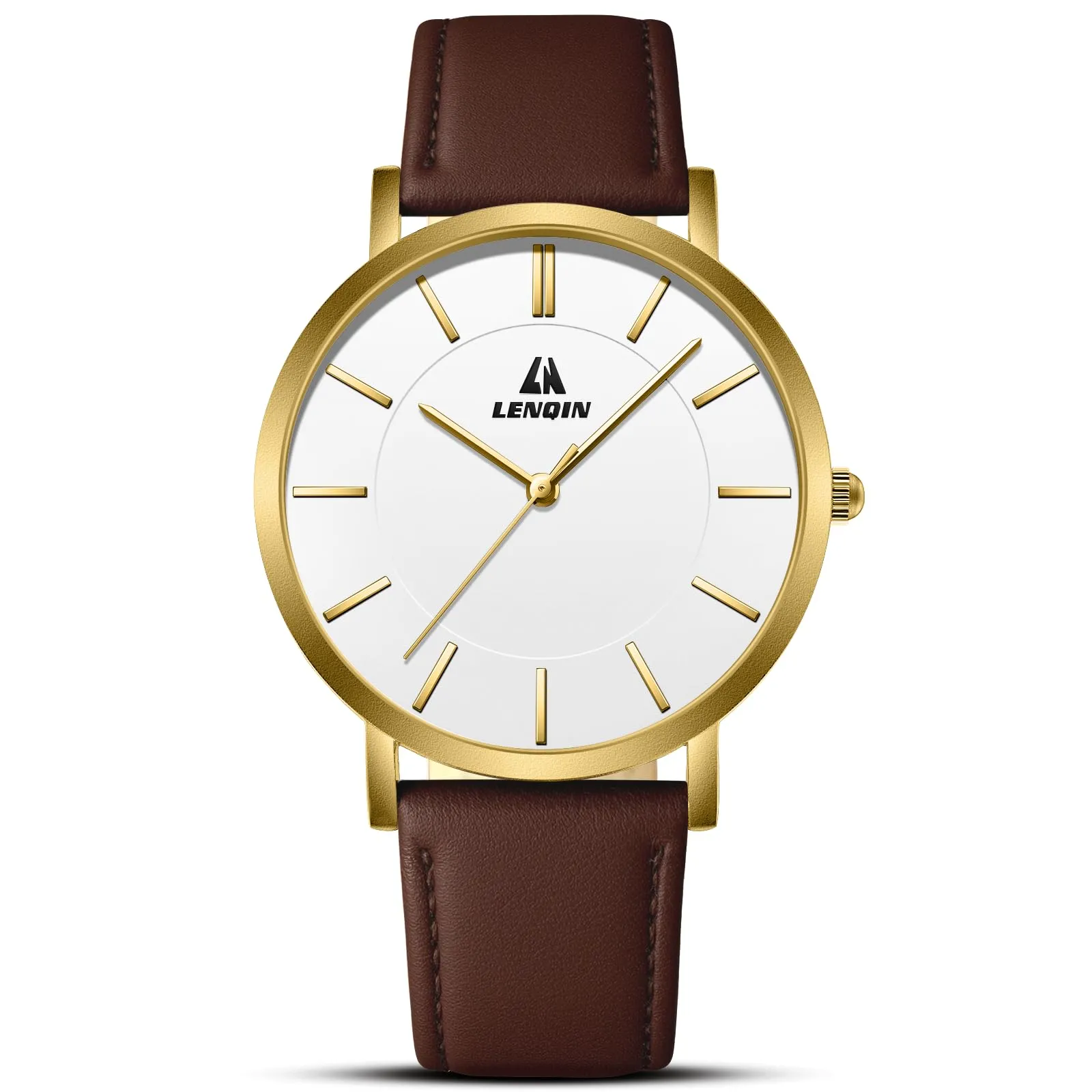 LN LENQIN Orologio Uomo Elegante e Minimalista Cinturino in Vera Pelle Quadrante Sottile Impermeabile Design Classico - immagine 1