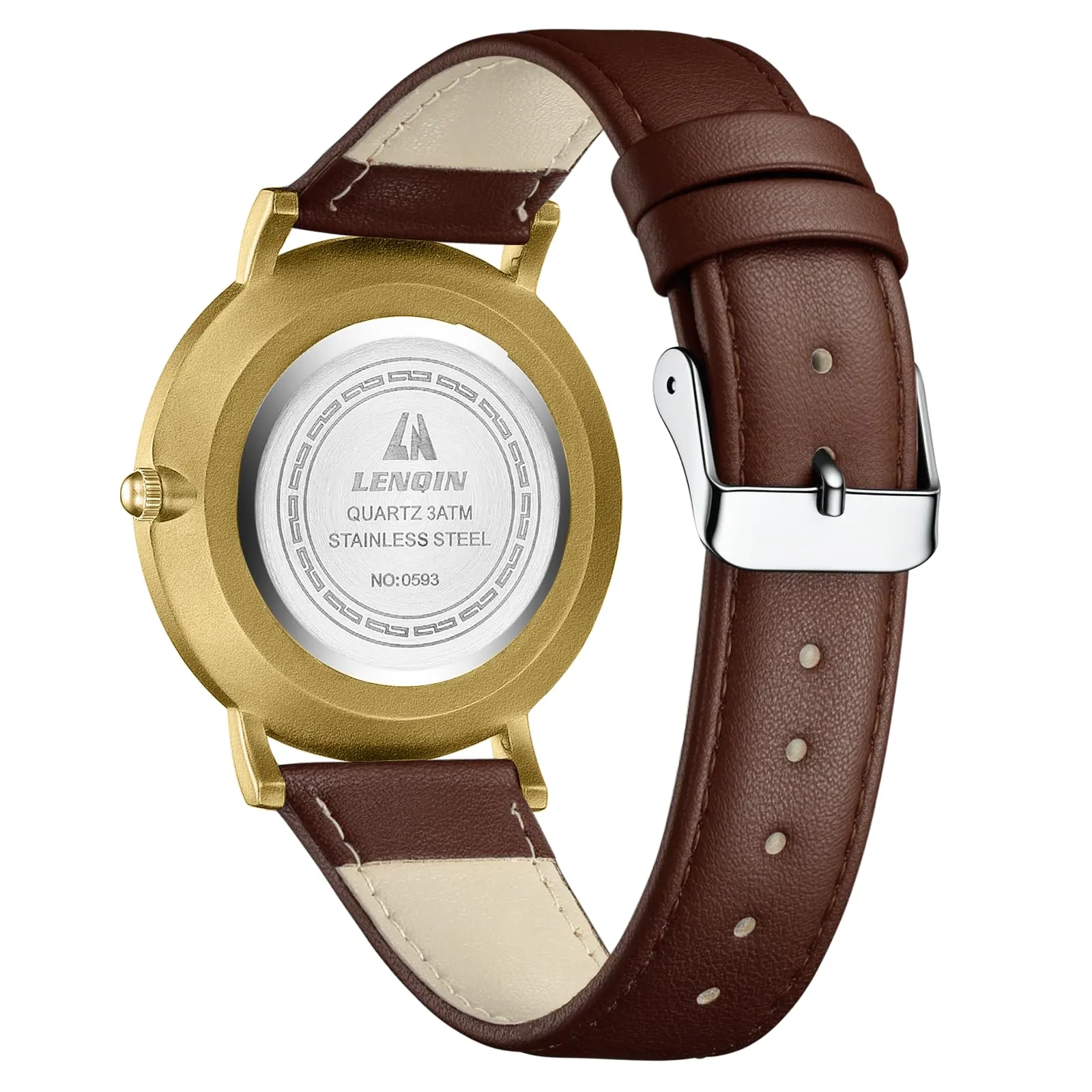 LN LENQIN Orologio Uomo Elegante e Minimalista Cinturino in Vera Pelle Quadrante Sottile Impermeabile Design Classico - immagine 2