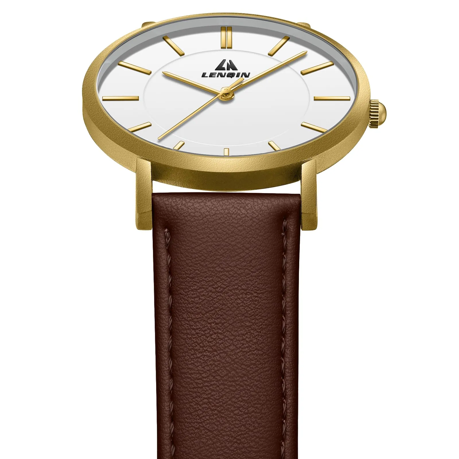 LN LENQIN Orologio Uomo Elegante e Minimalista Cinturino in Vera Pelle Quadrante Sottile Impermeabile Design Classico - immagine 4