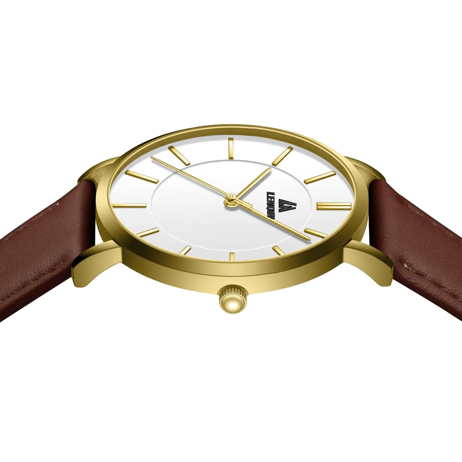 LN LENQIN Orologio Uomo Elegante e Minimalista Cinturino in Vera Pelle Quadrante Sottile Impermeabile Design Classico - immagine 5