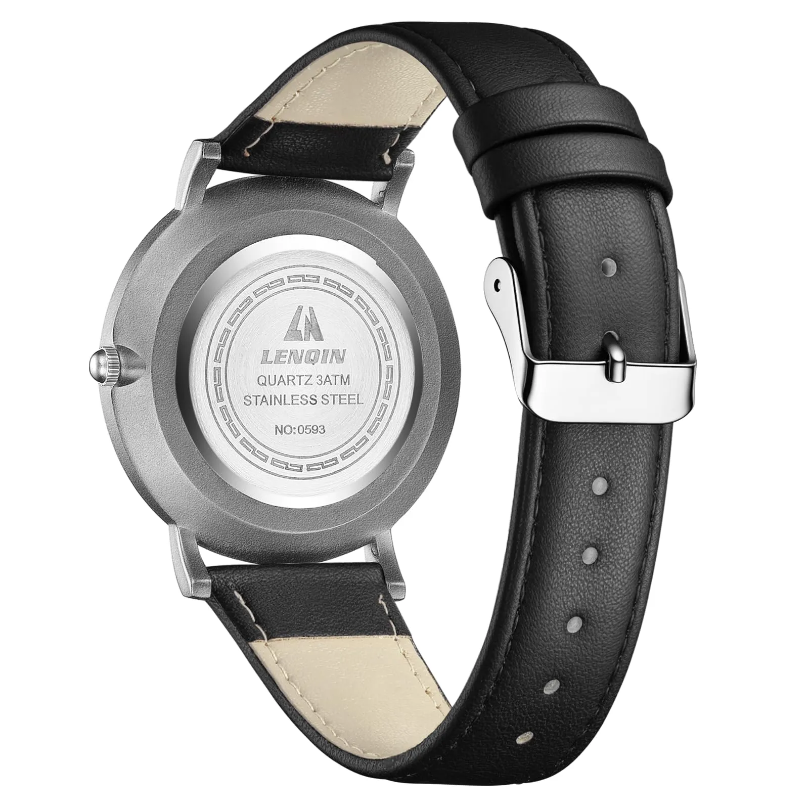 LN LENQIN Orologio Uomo Elegante e Minimalista Cinturino in Vera Pelle Quadrante Sottile Impermeabile Design Classico - immagine 2