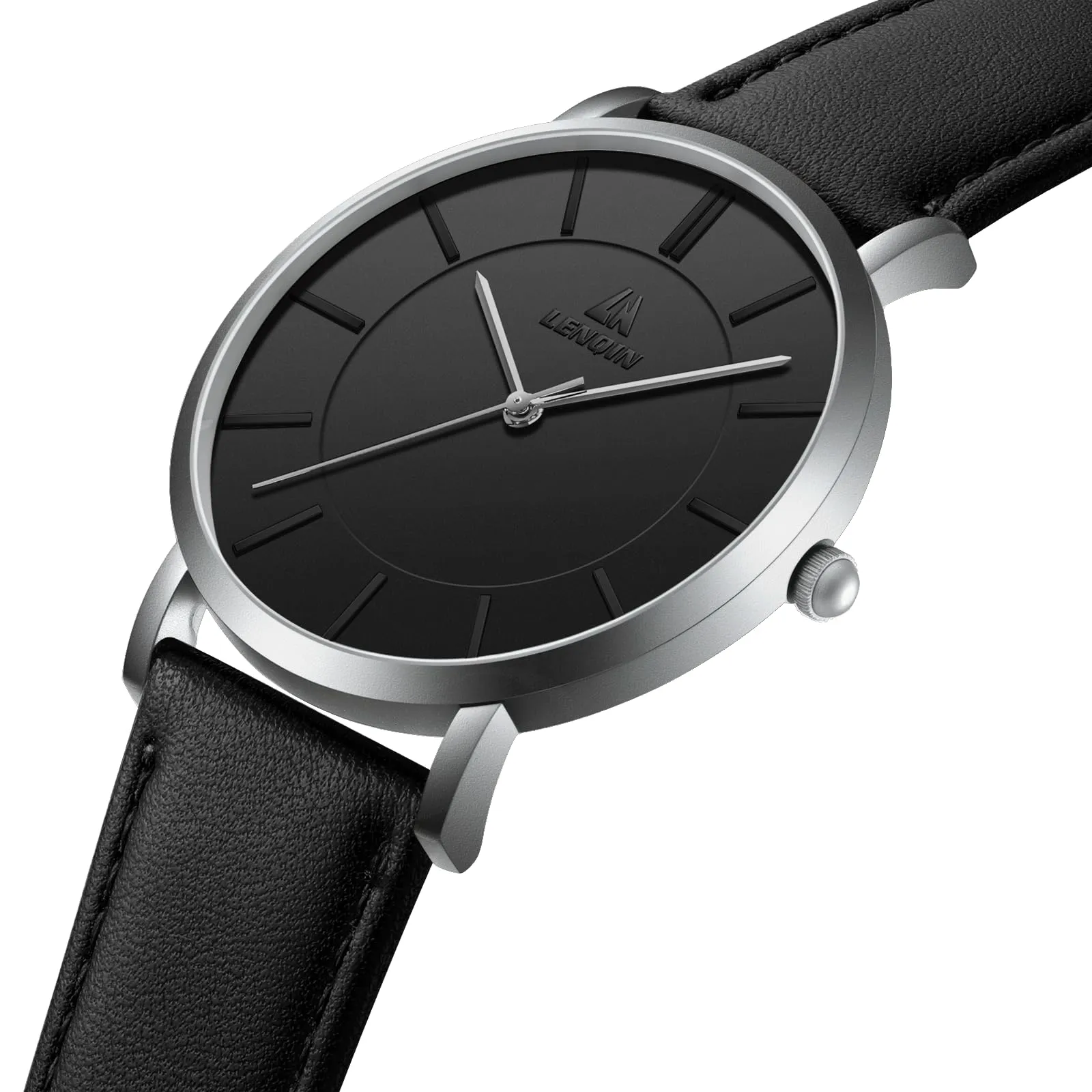 LN LENQIN Orologio Uomo Elegante e Minimalista Cinturino in Vera Pelle Quadrante Sottile Impermeabile Design Classico - immagine 3