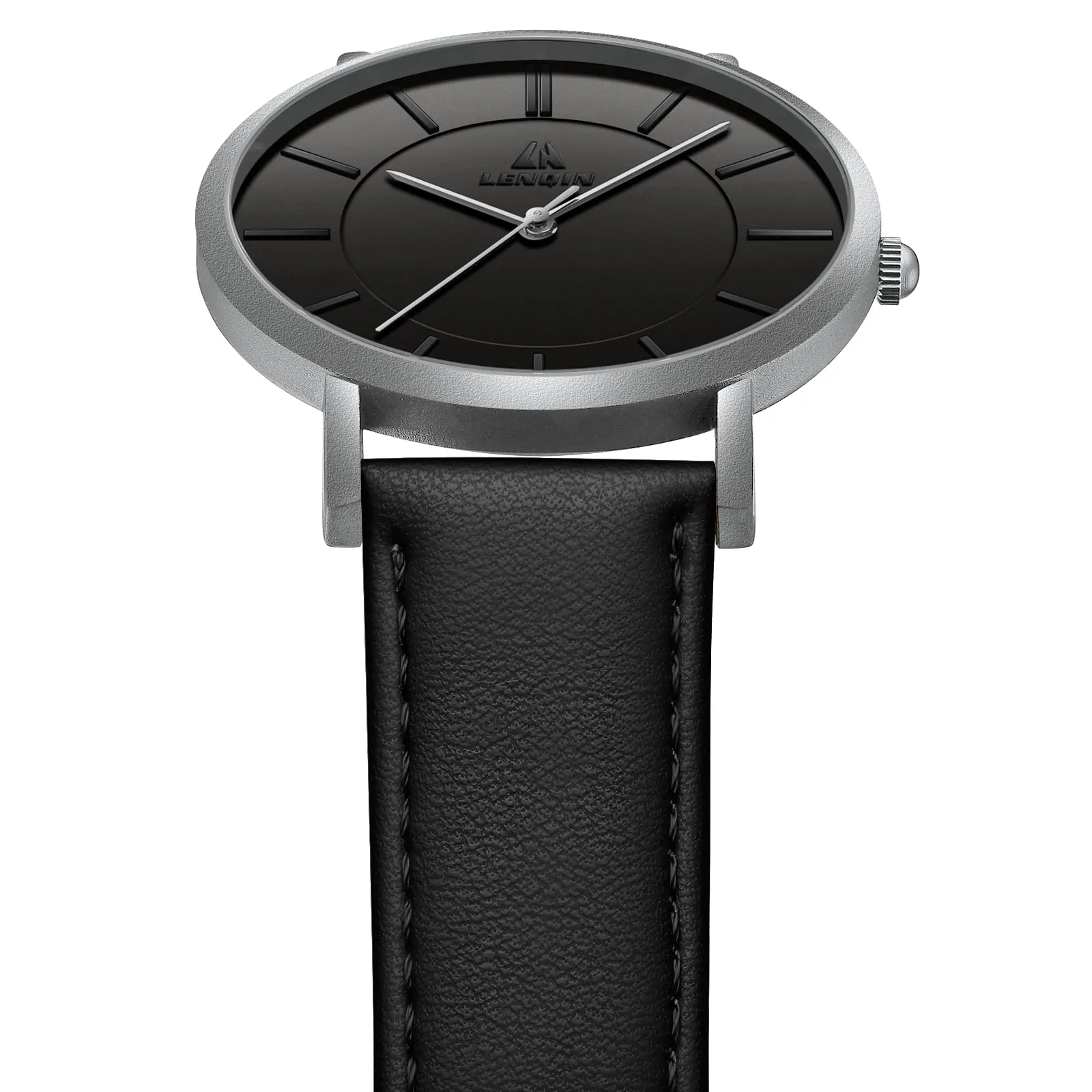 LN LENQIN Orologio Uomo Elegante e Minimalista Cinturino in Vera Pelle Quadrante Sottile Impermeabile Design Classico - immagine 4