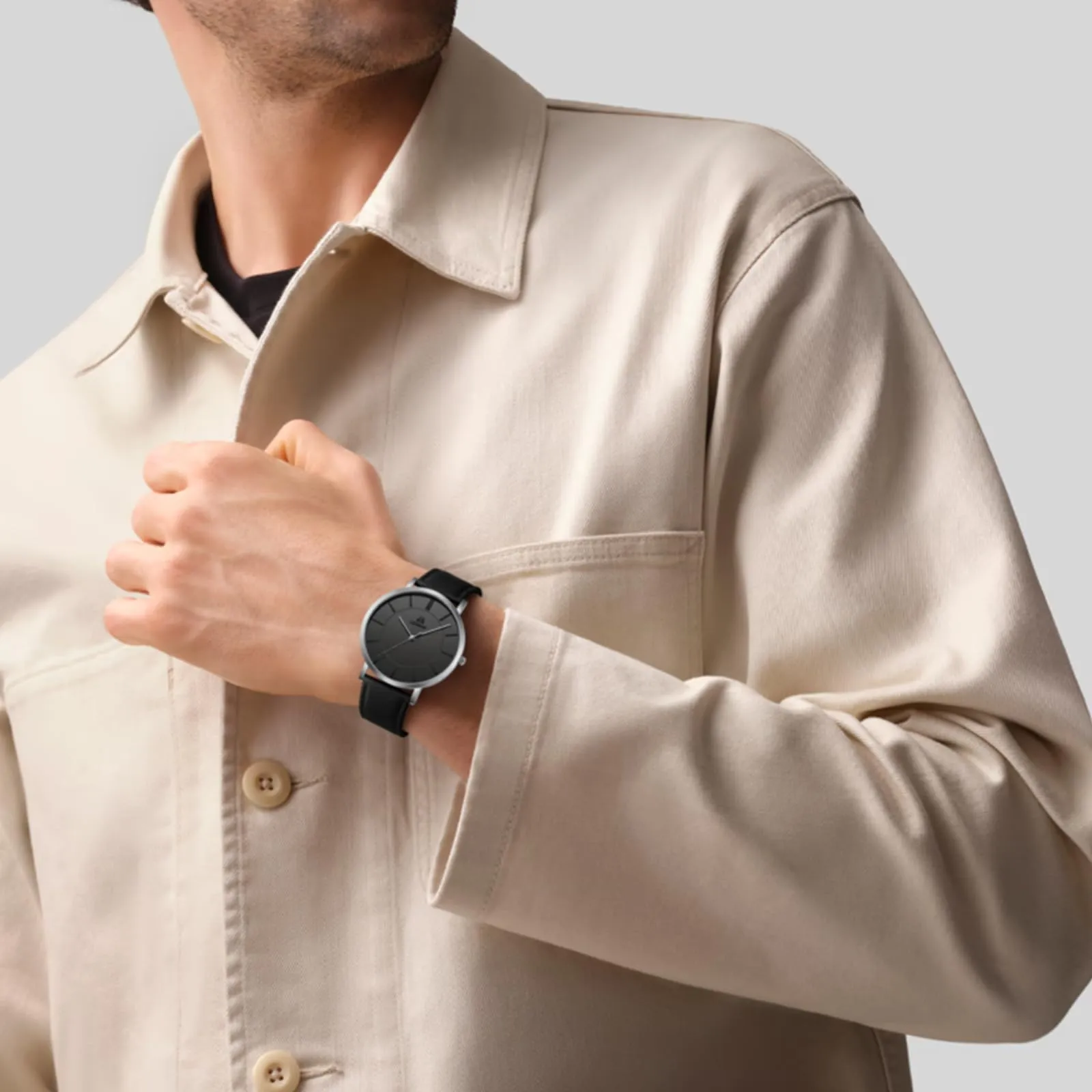LN LENQIN Orologio Uomo Elegante e Minimalista Cinturino in Vera Pelle Quadrante Sottile Impermeabile Design Classico - immagine 7