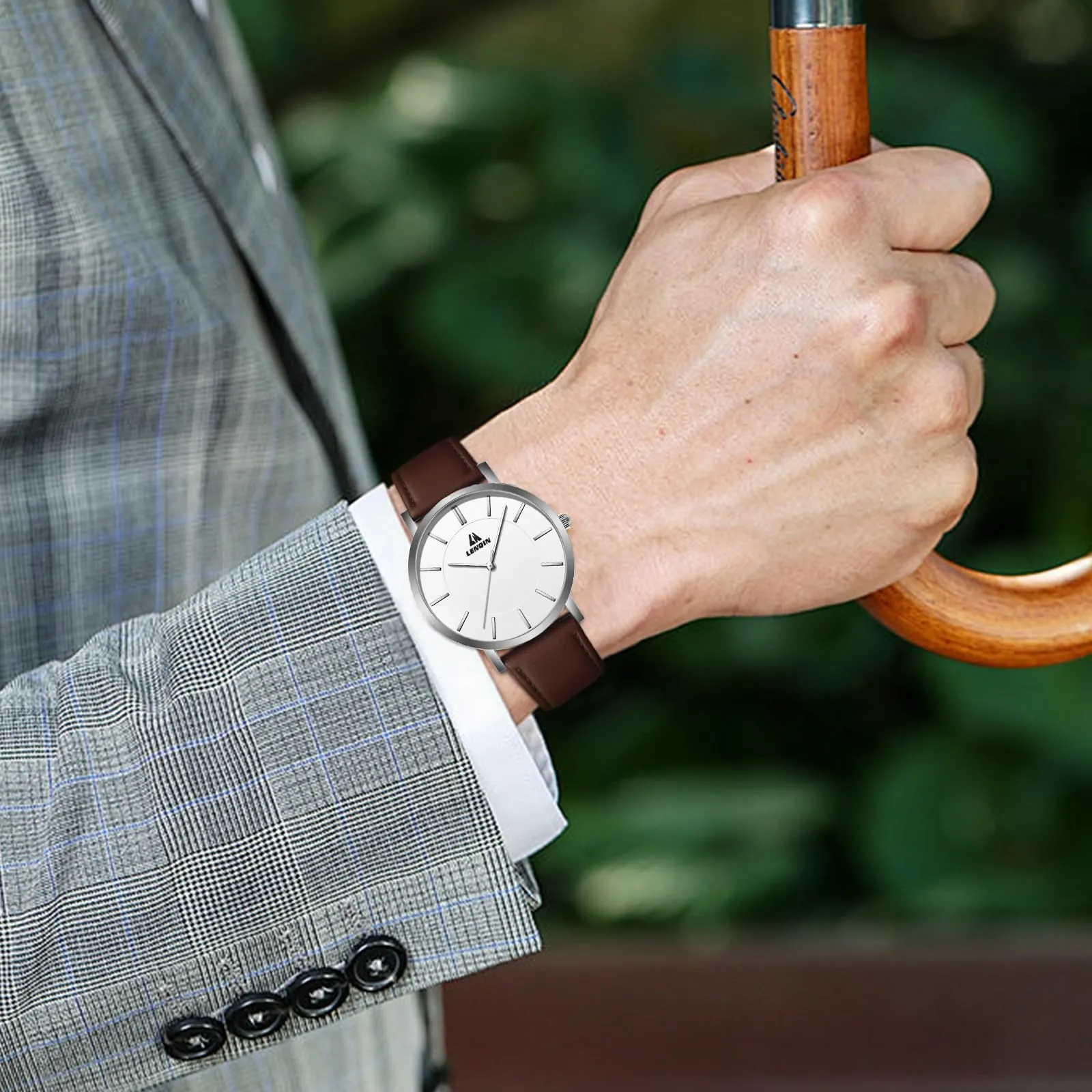 LN LENQIN Orologio Uomo Analogico Al Quarzo 30M Impermeabile Orologi Da Polso Da Uomo Moda Business Orologio da Di Design Cinturino in Pelle - immagine 7