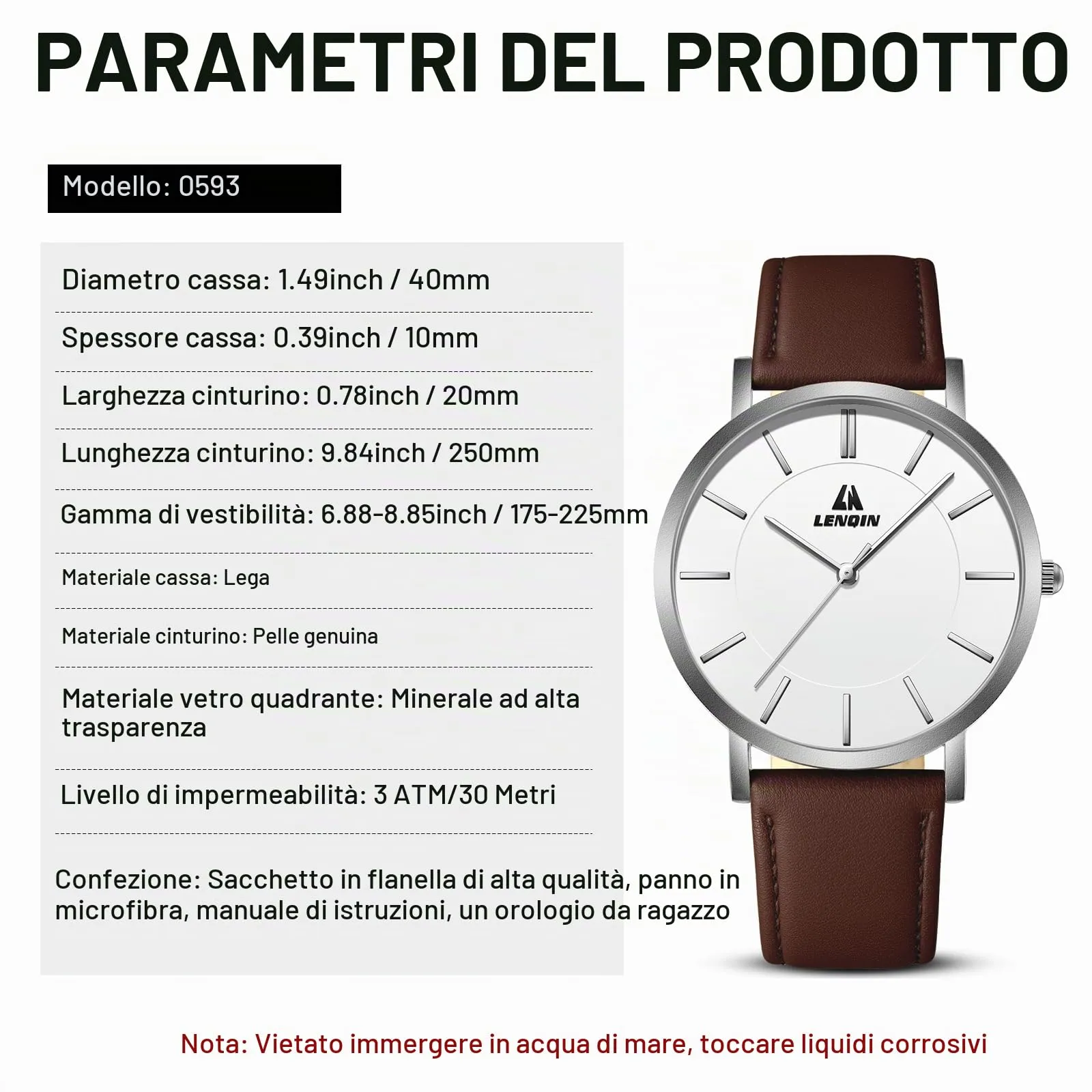 LN LENQIN Orologio Uomo Analogico Al Quarzo 30M Impermeabile Orologi Da Polso Da Uomo Moda Business Orologio da Di Design Cinturino in Pelle - immagine 9