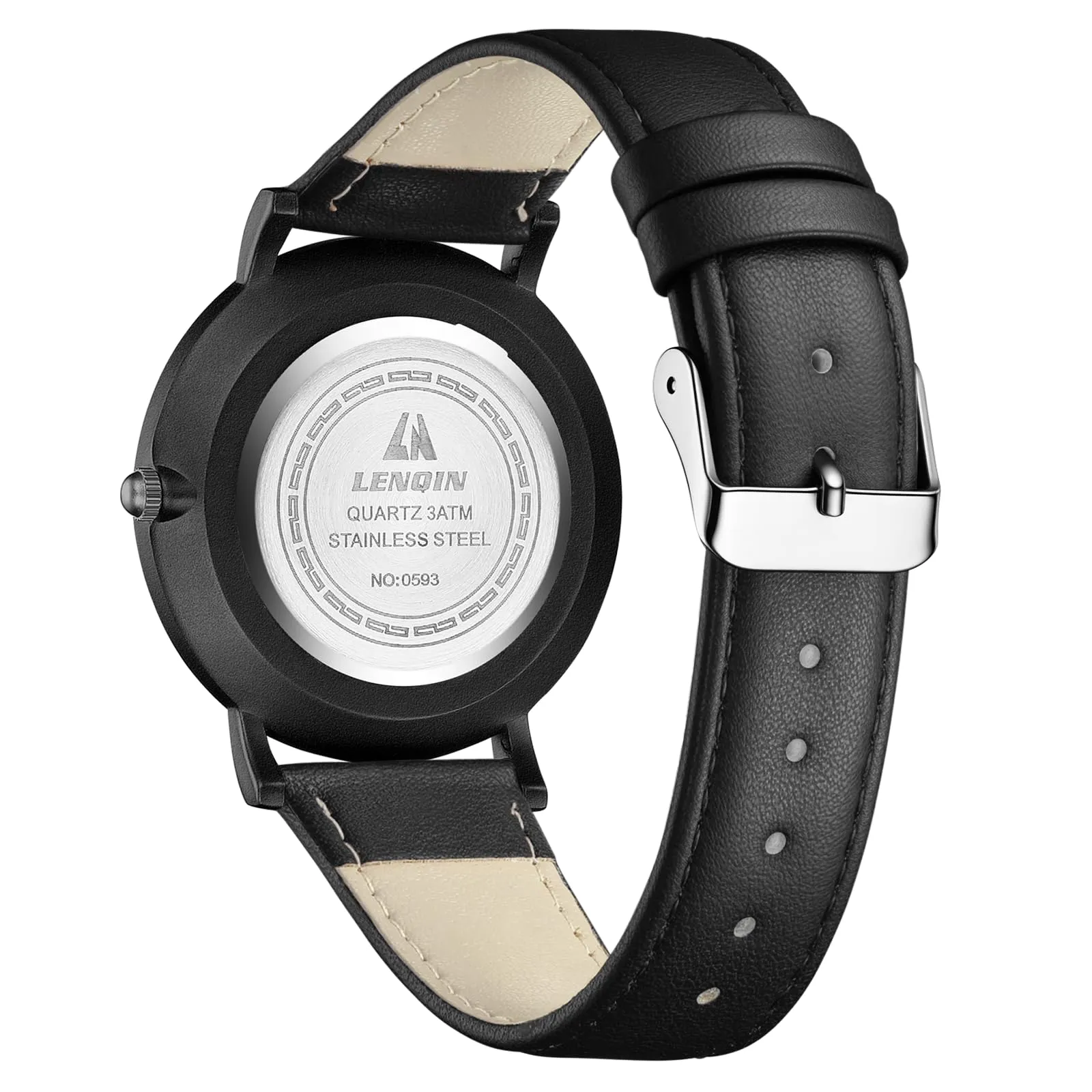 LN LENQIN Orologio Uomo Elegante e Minimalista Cinturino in Vera Pelle Quadrante Sottile Impermeabile Design Classico - immagine 2