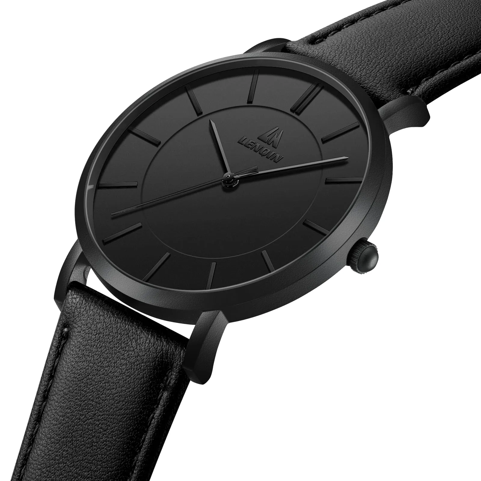 LN LENQIN Orologio Uomo Elegante e Minimalista Cinturino in Vera Pelle Quadrante Sottile Impermeabile Design Classico - immagine 3