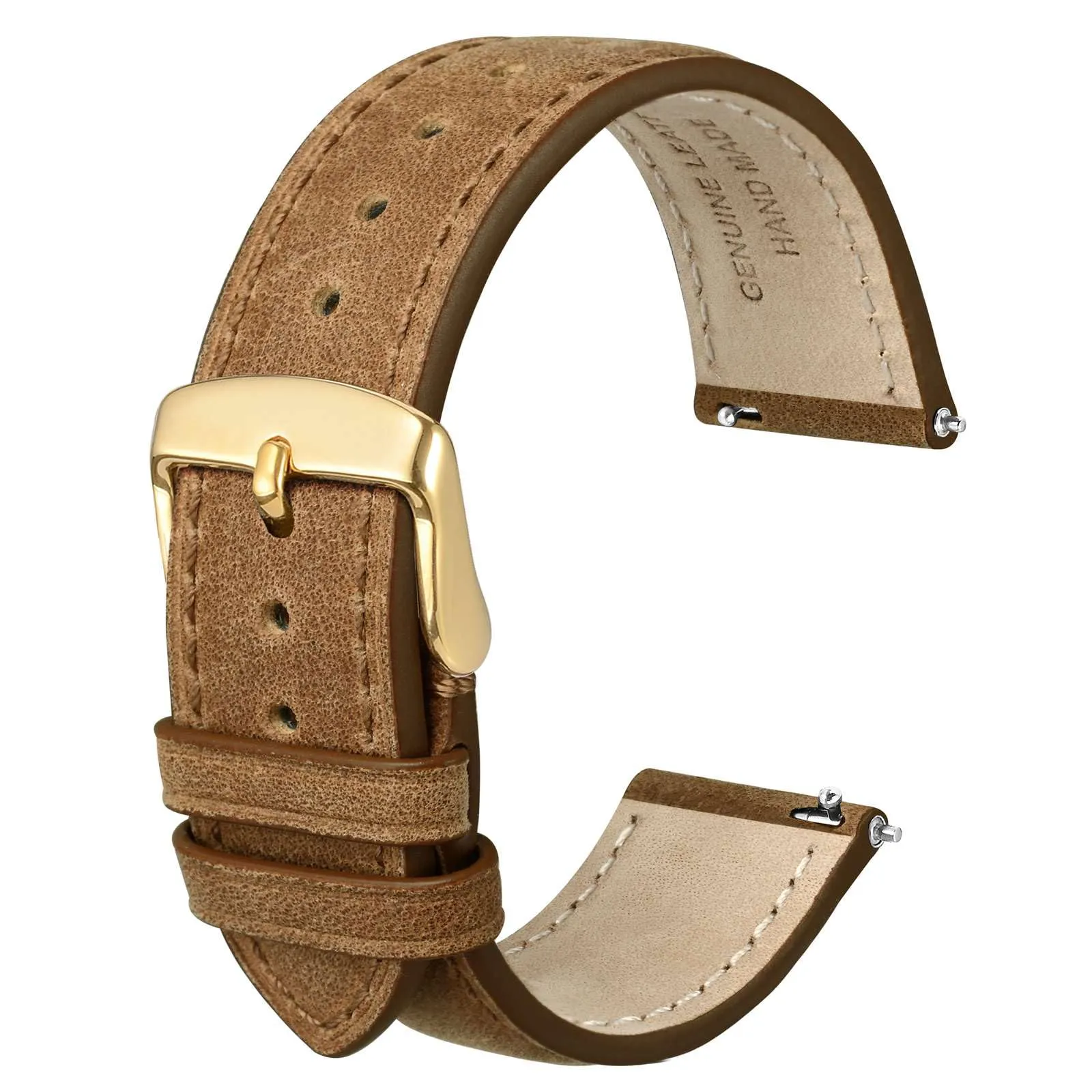 Anbeer Cinturini per orologi in vera pelle a sgancio rapido, cinturini per orologi in pelle di cavallo pazzo per uomini e donne, larghezza della banda 20mm, Fibbia d'oro - immagine 1