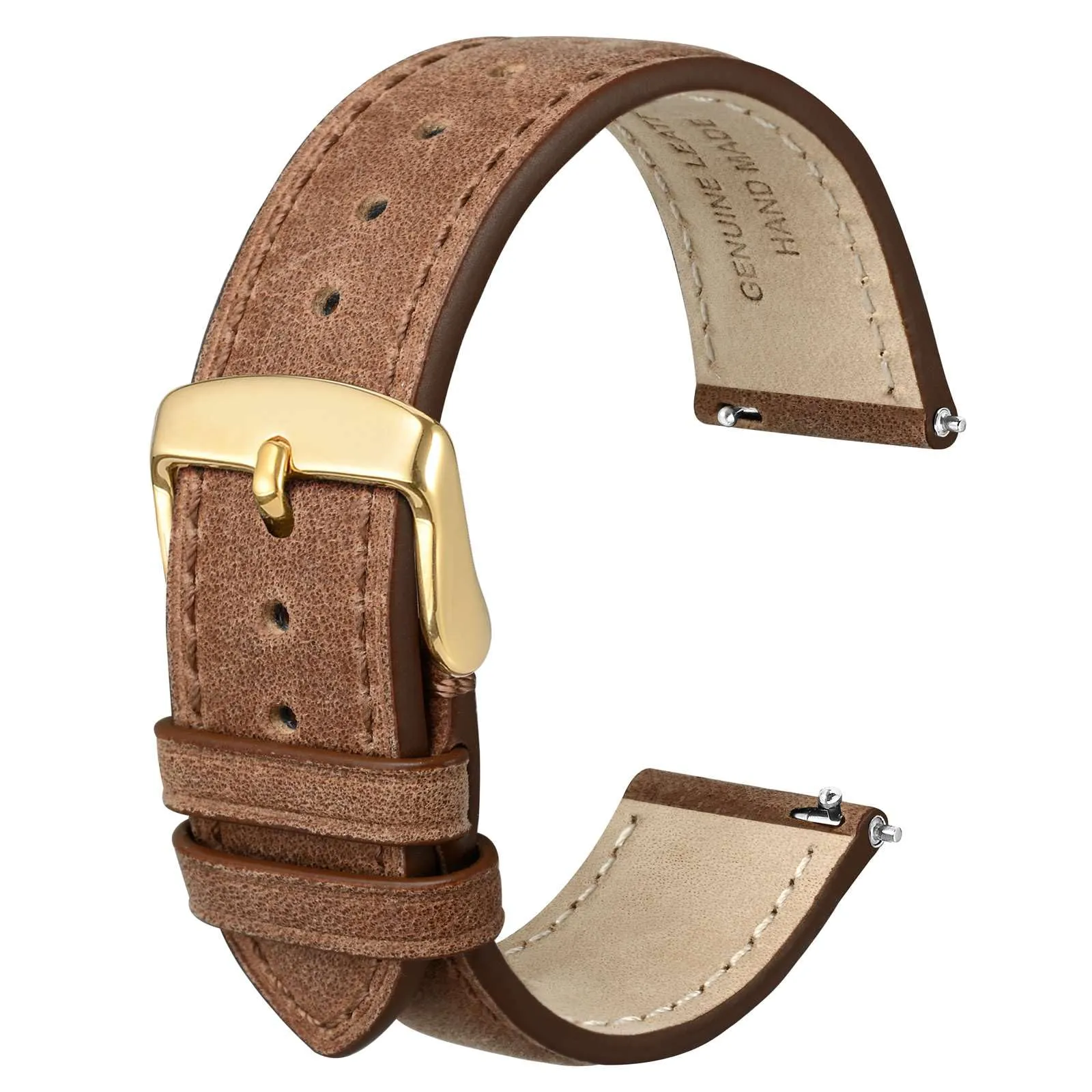 Anbeer Cinturini per orologi in vera pelle a sgancio rapido, cinturini per orologi in pelle di cavallo pazzo per uomini e donne, larghezza della banda 16mm, Fibbia d'oro - immagine 1