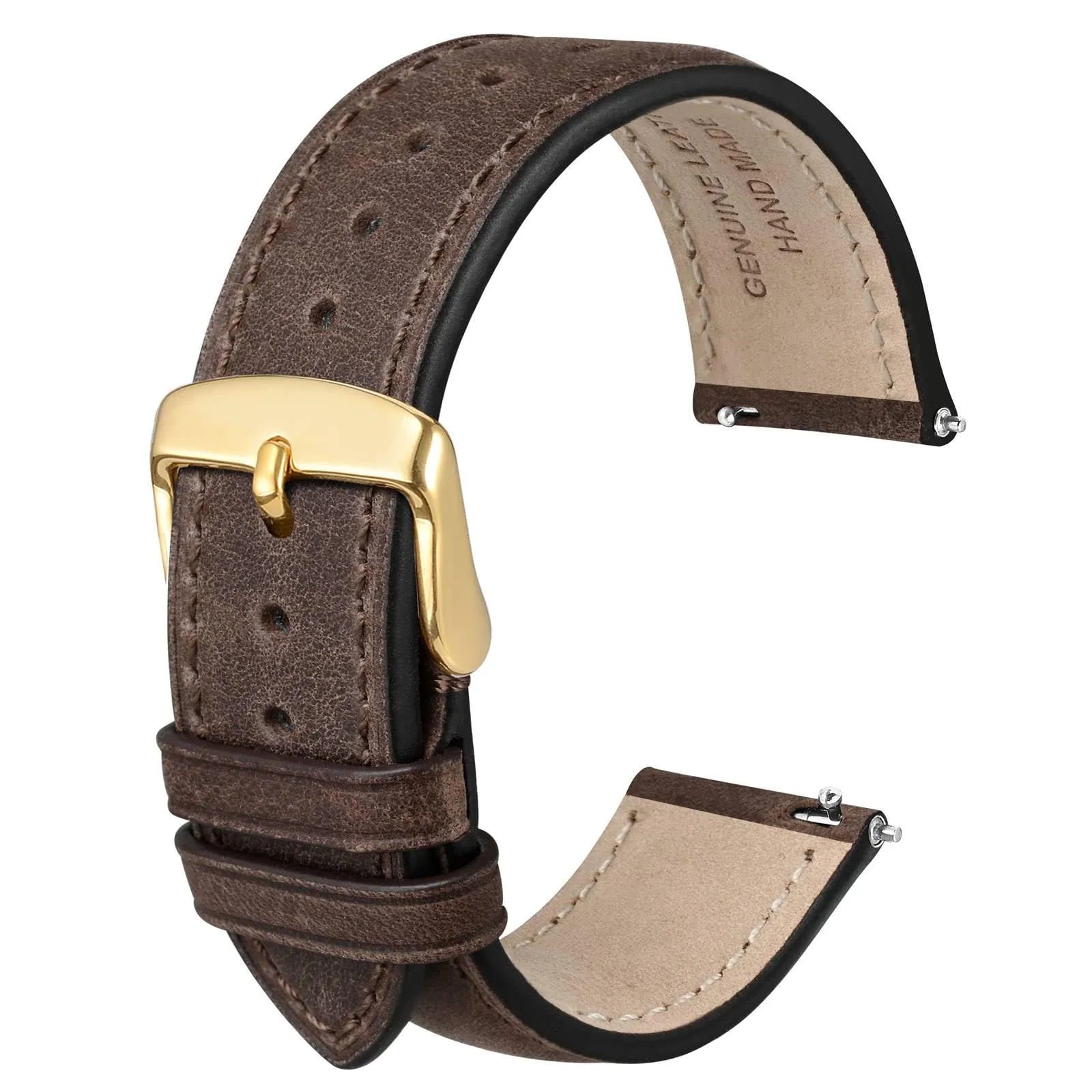 Anbeer Cinturini per orologi in vera pelle a sgancio rapido, cinturini per orologi in pelle di cavallo pazzo per uomini e donne, larghezza della banda 18mm, Fibbia d'oro - immagine 1