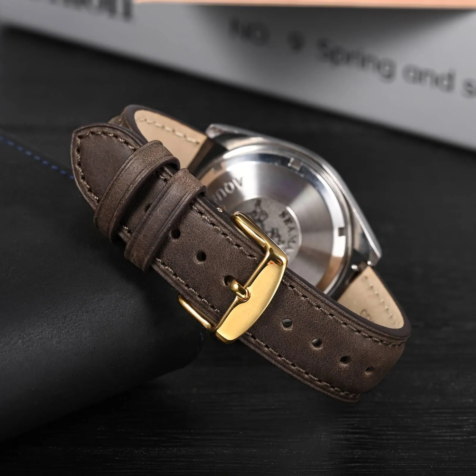 Anbeer Cinturini per orologi in vera pelle a sgancio rapido, cinturini per orologi in pelle di cavallo pazzo per uomini e donne, larghezza della banda 18mm, Fibbia d'oro - immagine 2
