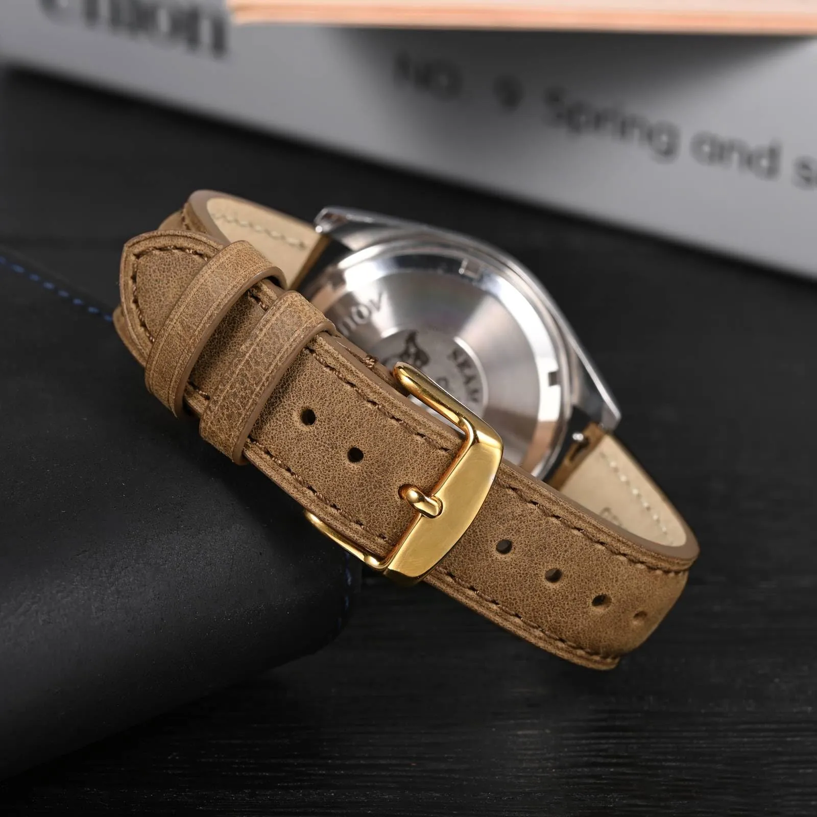 Anbeer Cinturini per orologi in vera pelle a sgancio rapido, cinturini per orologi in pelle di cavallo pazzo per uomini e donne, larghezza della banda 16mm, Fibbia d'oro - immagine 2