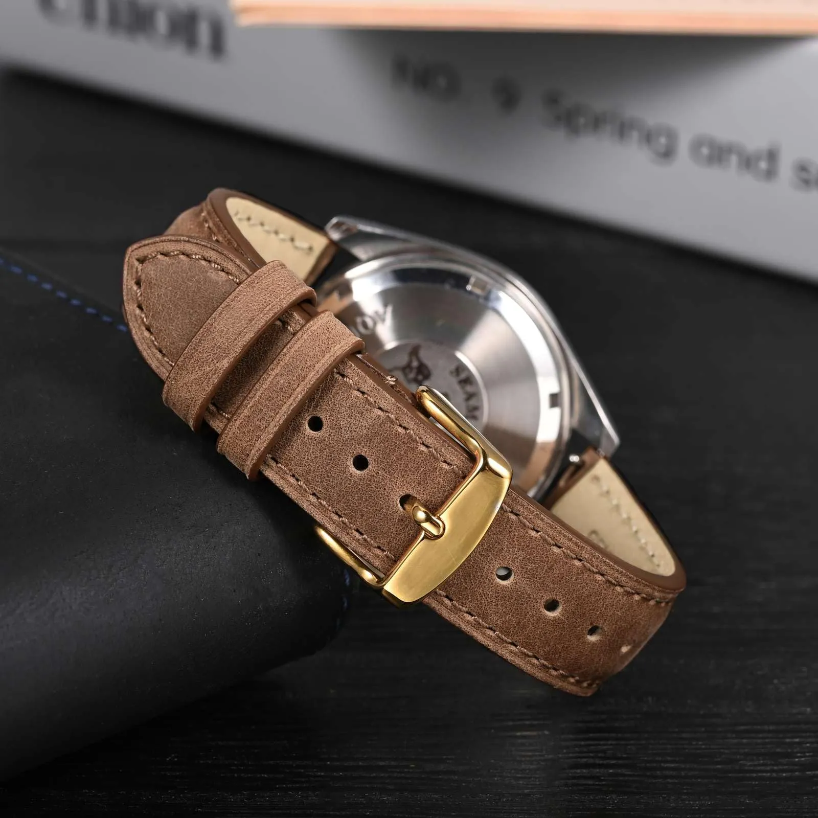 Anbeer Cinturini per orologi in vera pelle a sgancio rapido, cinturini per orologi in pelle di cavallo pazzo per uomini e donne, larghezza della banda 20mm, Fibbia d'oro - immagine 2