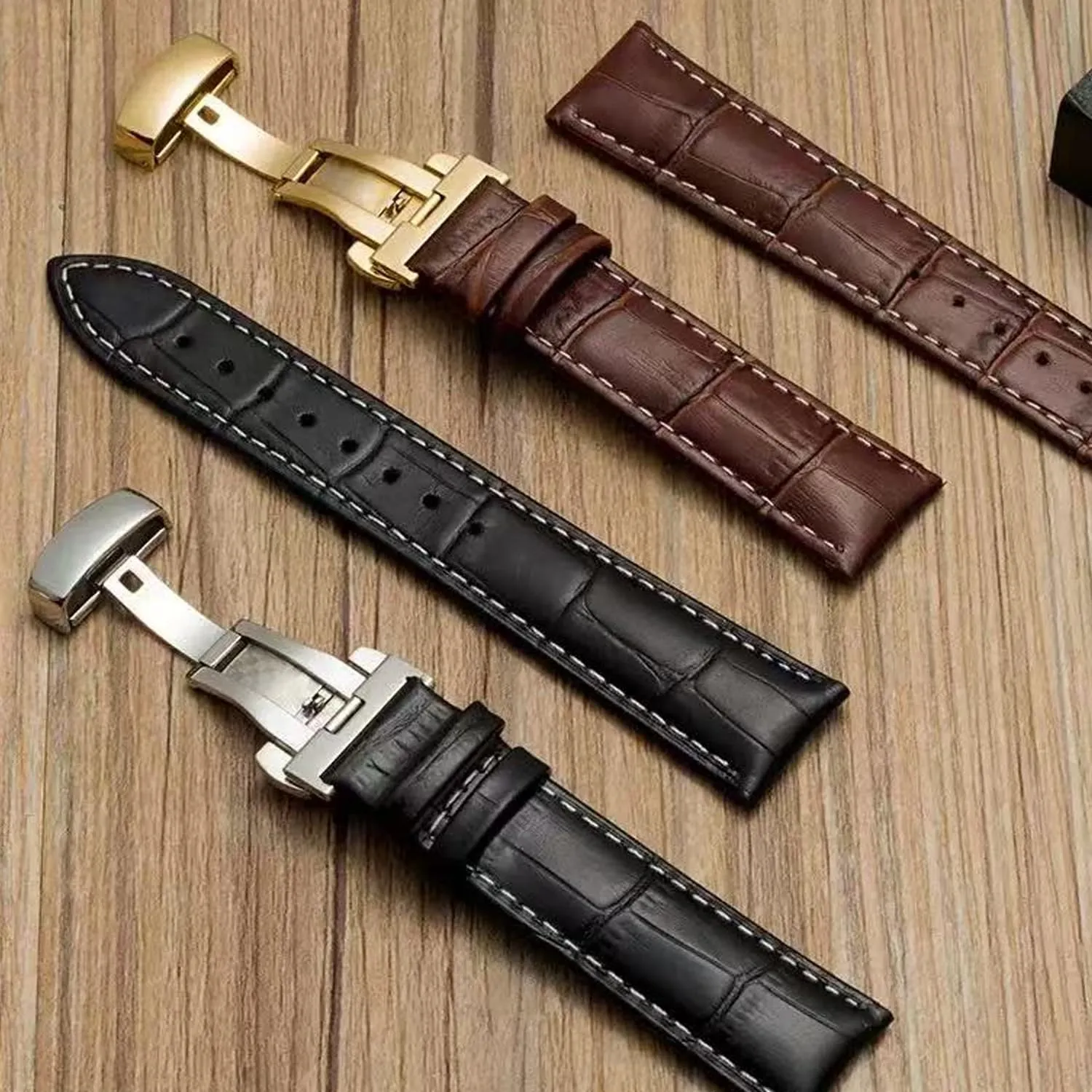 PCAORLEORS Cinturino in vero cuoio per orologio, cinturino in pelle di bambù a maglie di coccodrillo, cinturino in pelle di coccodrillo a sgancio rapido, 20mm 22mm 24mm 26mm Cinturini in vero cuoio - immagine 9