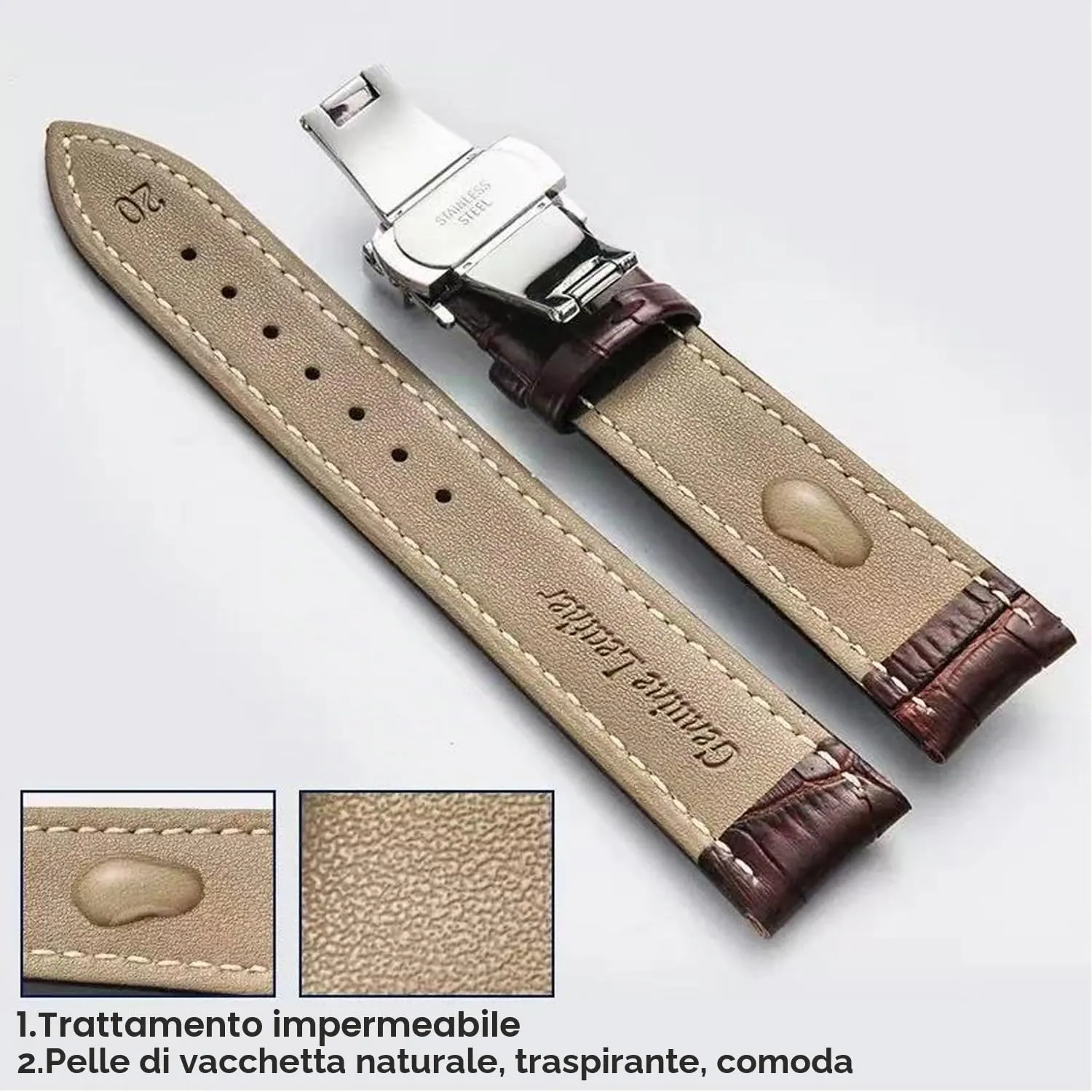 PCAORLEORS Cinturino in vero cuoio per orologio, cinturino in pelle di bambù a maglie di coccodrillo, cinturino in pelle di coccodrillo a sgancio rapido, 20mm 22mm 24mm 26mm Cinturini in vero cuoio - immagine 5