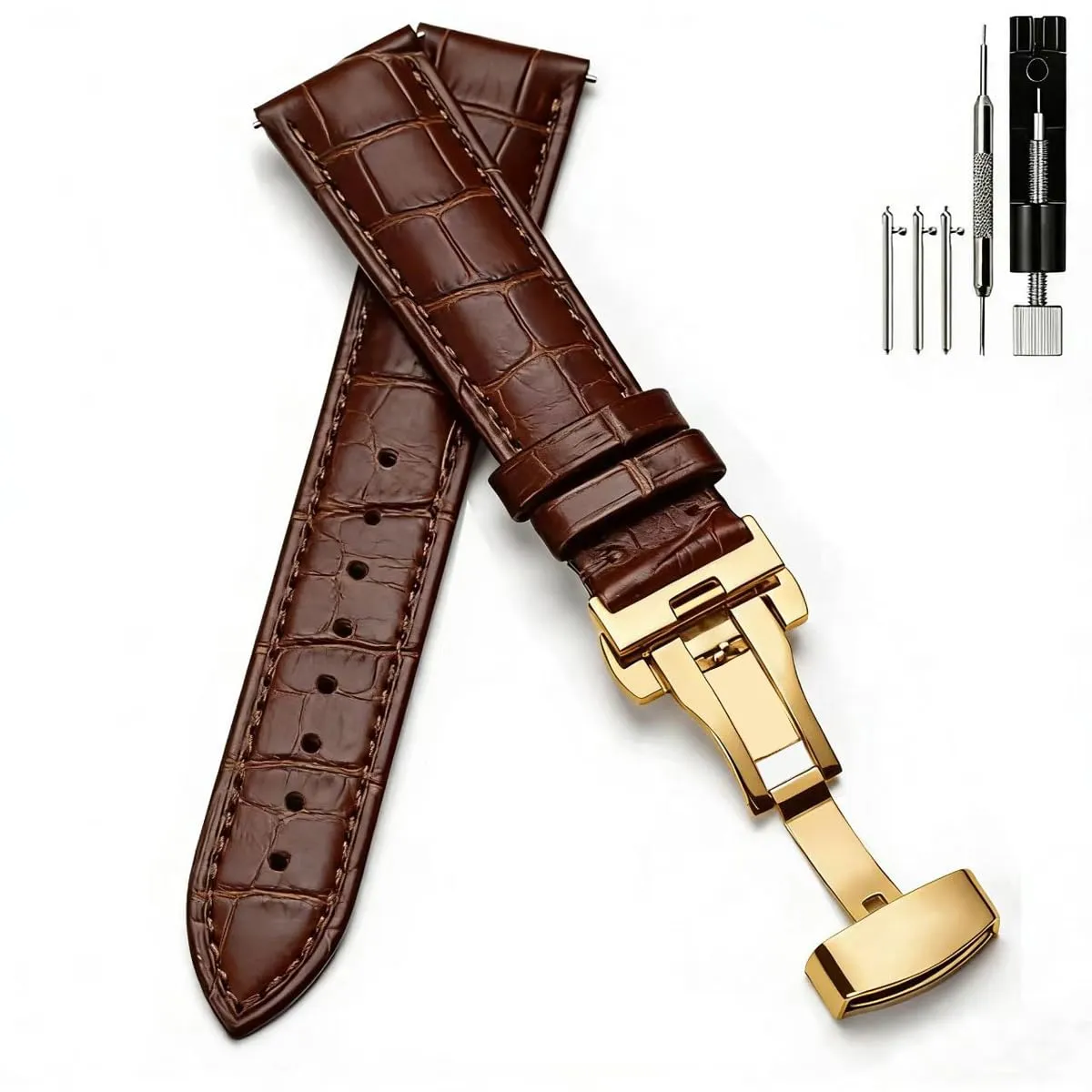 PCAORLEORS Cinturino per orologio in vera pelle - Cinturino di ricambio in pelle di bambù - Sgancio rapido - Cinturino per orologio in pelle di coccodrillo - 20 mm, 22 mm, 24 mm - immagine 1