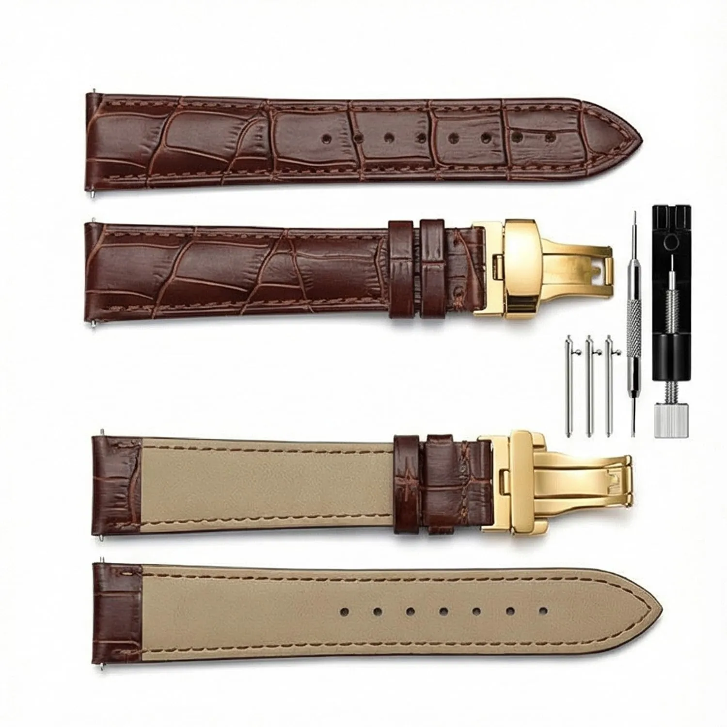 PCAORLEORS Cinturino per orologio in vera pelle - Cinturino di ricambio in pelle di bambù - Sgancio rapido - Cinturino per orologio in pelle di coccodrillo - 20 mm, 22 mm, 24 mm - immagine 8