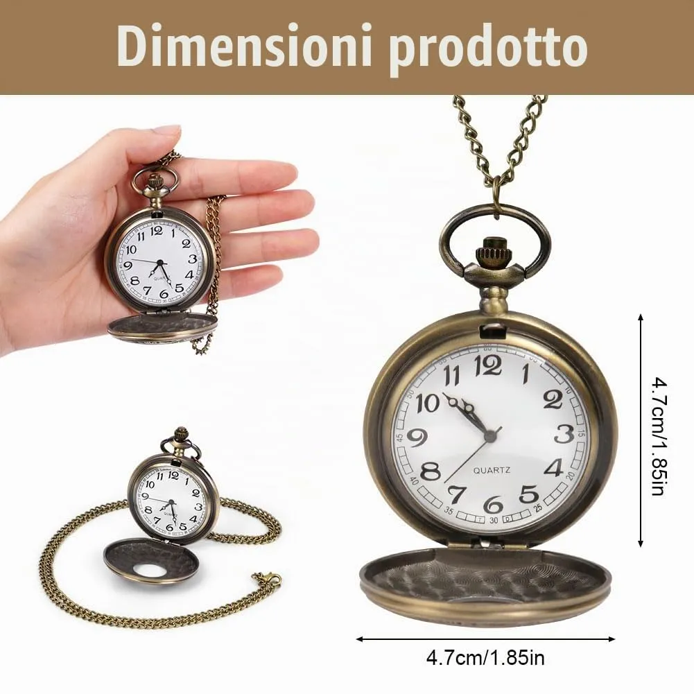OFFCUP Orologio da Tasca al Quarzo Vintage con Catena Numeri Arabi Liscio - immagine 2