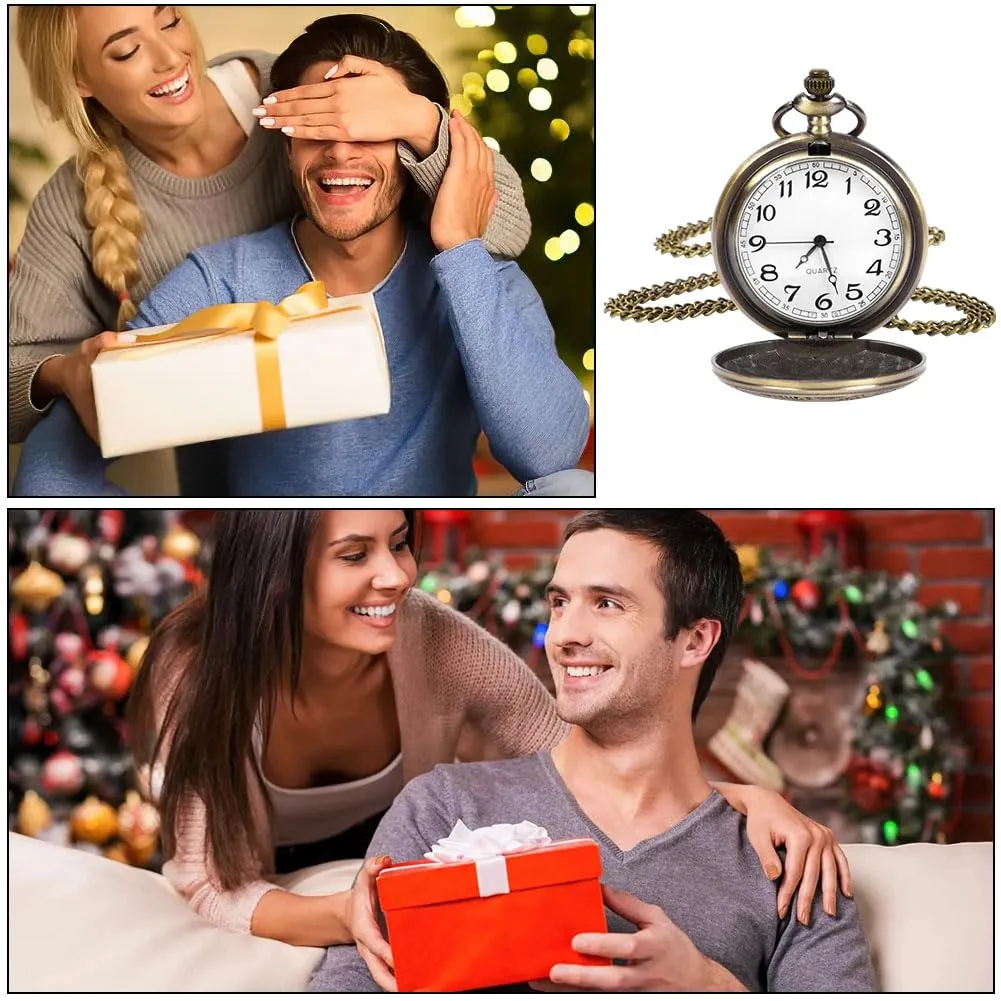 OFFCUP Orologio da Tasca al Quarzo Vintage con Catena Numeri Arabi Liscio - immagine 7
