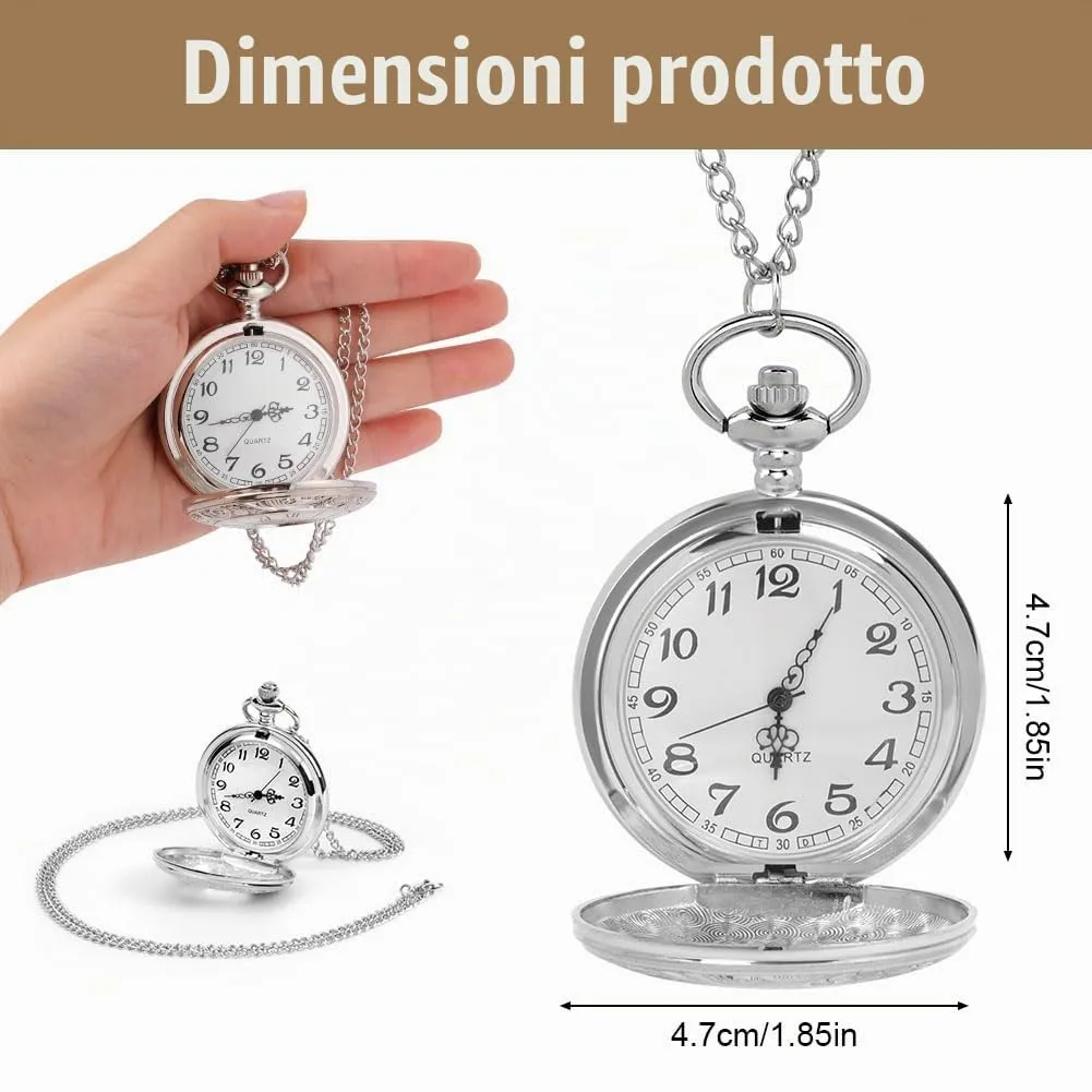 OFFCUP Orologio da Tasca al Quarzo Vintage con Catena Numeri Arabi Liscio - immagine 2