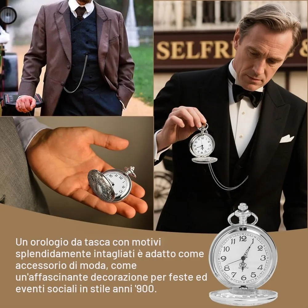 OFFCUP Orologio da Tasca al Quarzo Vintage con Catena Numeri Arabi Liscio - immagine 5