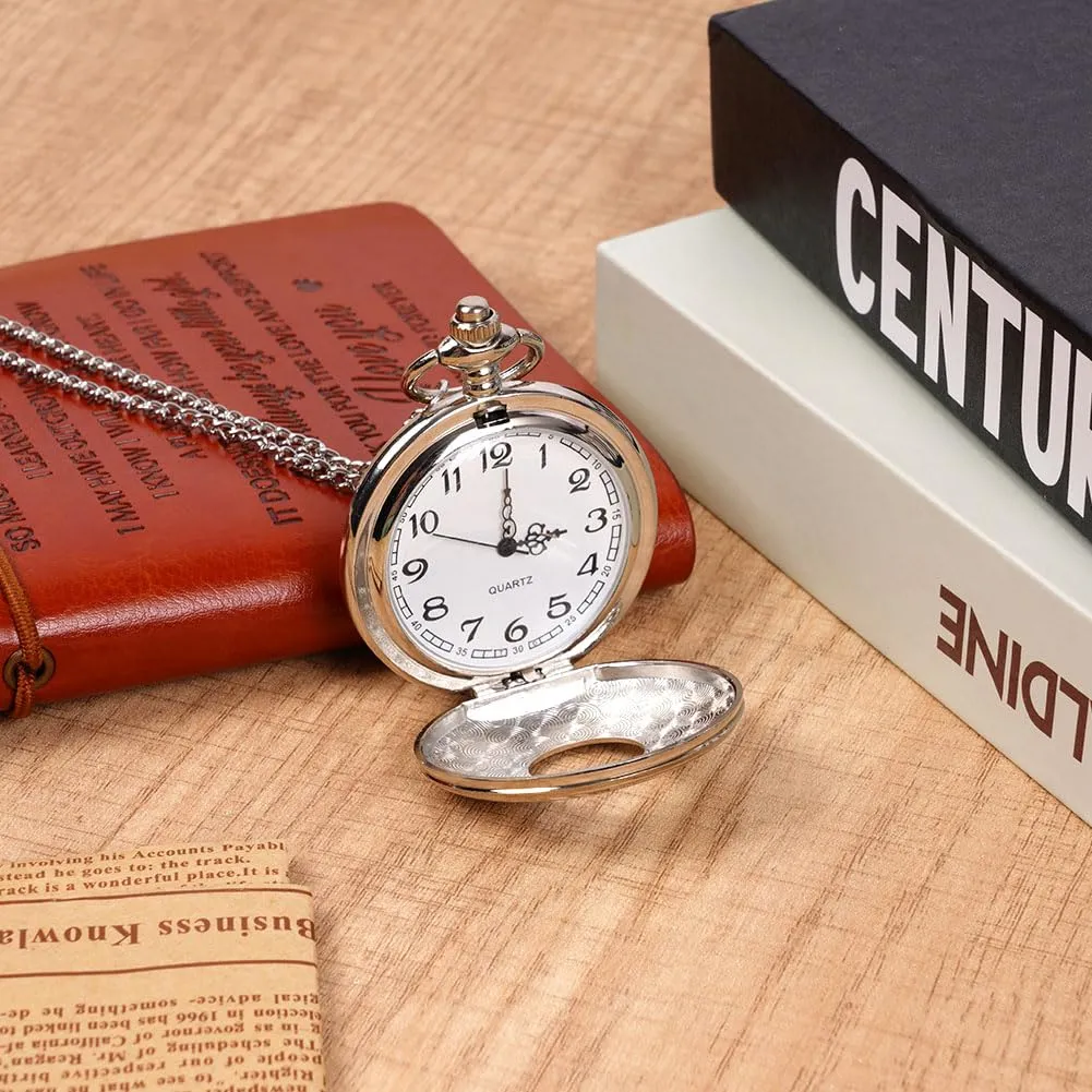 OFFCUP Orologio da Tasca al Quarzo Vintage con Catena Numeri Arabi Liscio - immagine 6