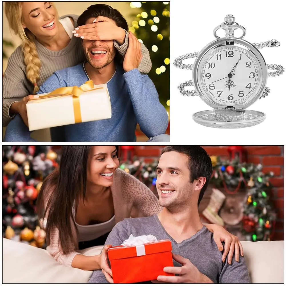 OFFCUP Orologio da Tasca al Quarzo Vintage con Catena Numeri Arabi Liscio - immagine 7