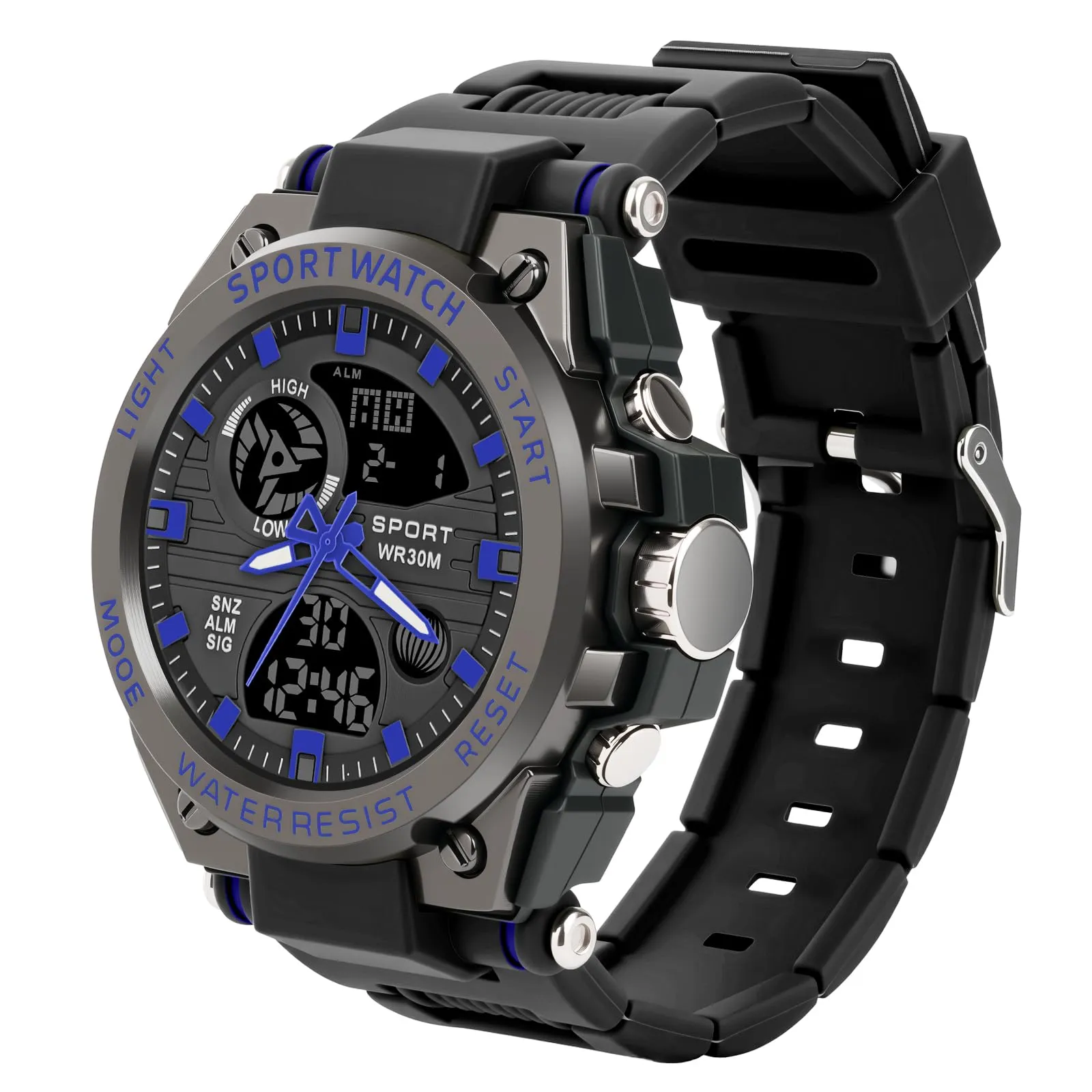 AOOSU Orologio da Uomo, Orologio da Uomo Analogico e Digitale, Orologi Militare, Datario Multifunzione con Cronografo e Display Luminoso - Blu Scuro - immagine 1