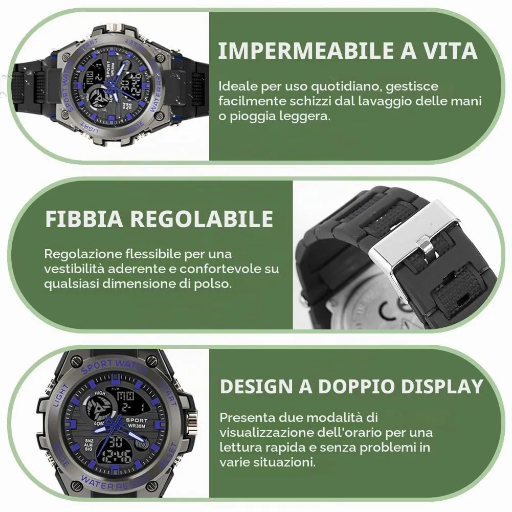 AOOSU Orologio da Uomo, Orologio da Uomo Analogico e Digitale, Orologi Militare, Datario Multifunzione con Cronografo e Display Luminoso - Blu Scuro - immagine 4
