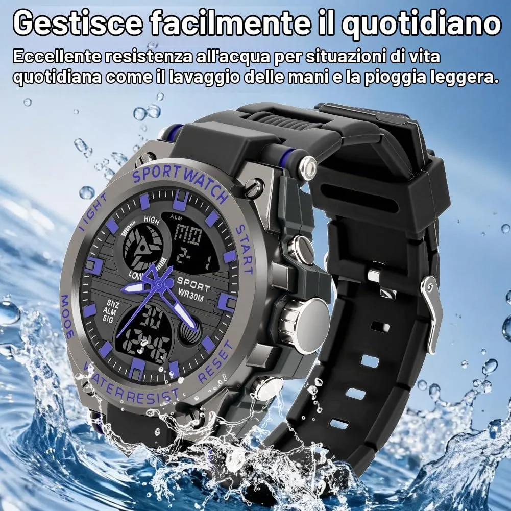 AOOSU Orologio da Uomo, Orologio da Uomo Analogico e Digitale, Orologi Militare, Datario Multifunzione con Cronografo e Display Luminoso - Blu Scuro - immagine 5