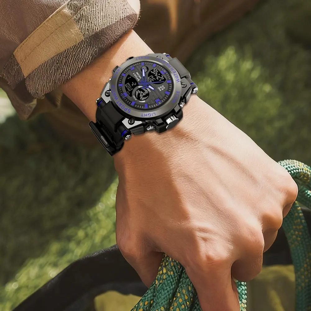 AOOSU Orologio da Uomo, Orologio da Uomo Analogico e Digitale, Orologi Militare, Datario Multifunzione con Cronografo e Display Luminoso - Blu Scuro - immagine 7