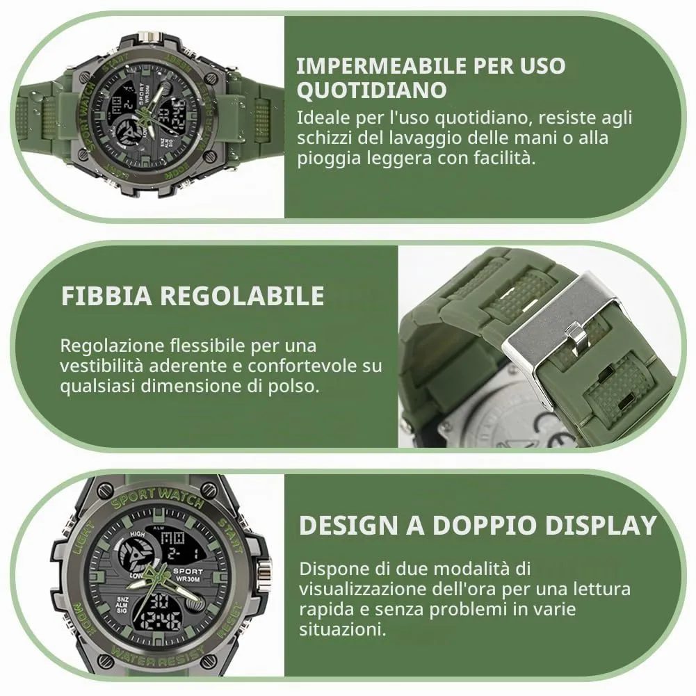 AOOSU Orologio da Uomo, Orologio da Uomo Analogico e Digitale, Orologi Militare, Datario Multifunzione con Cronografo e Display Luminoso - Verde - immagine 4