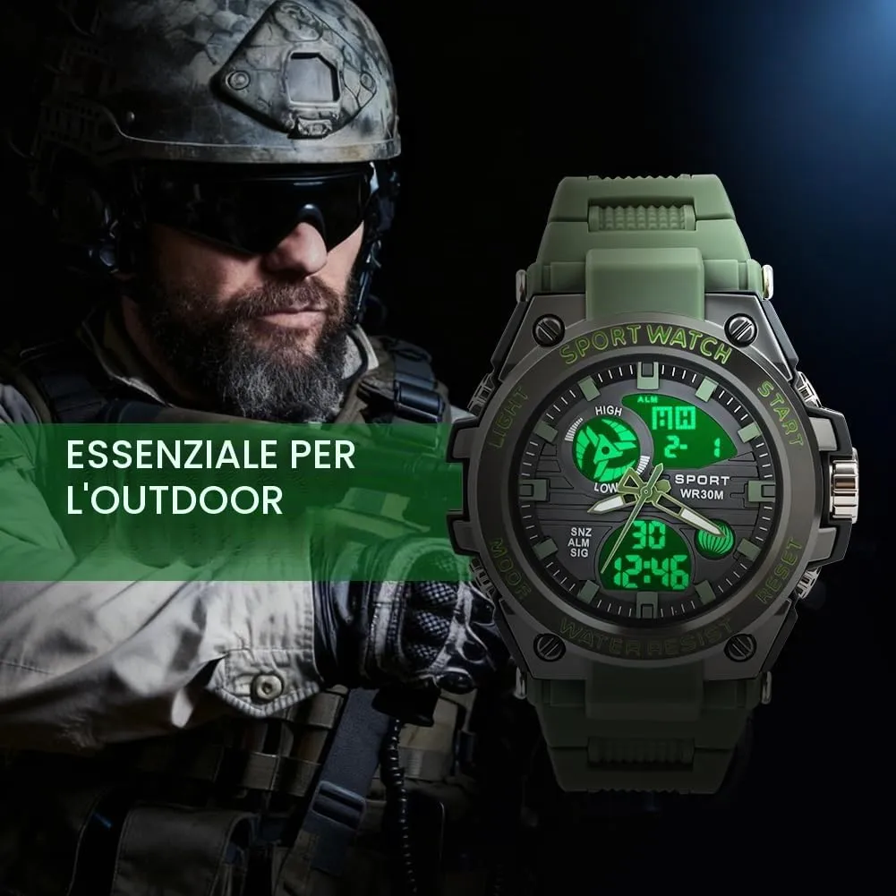 AOOSU Orologio da Uomo, Orologio da Uomo Analogico e Digitale, Orologi Militare, Datario Multifunzione con Cronografo e Display Luminoso - Verde - immagine 6