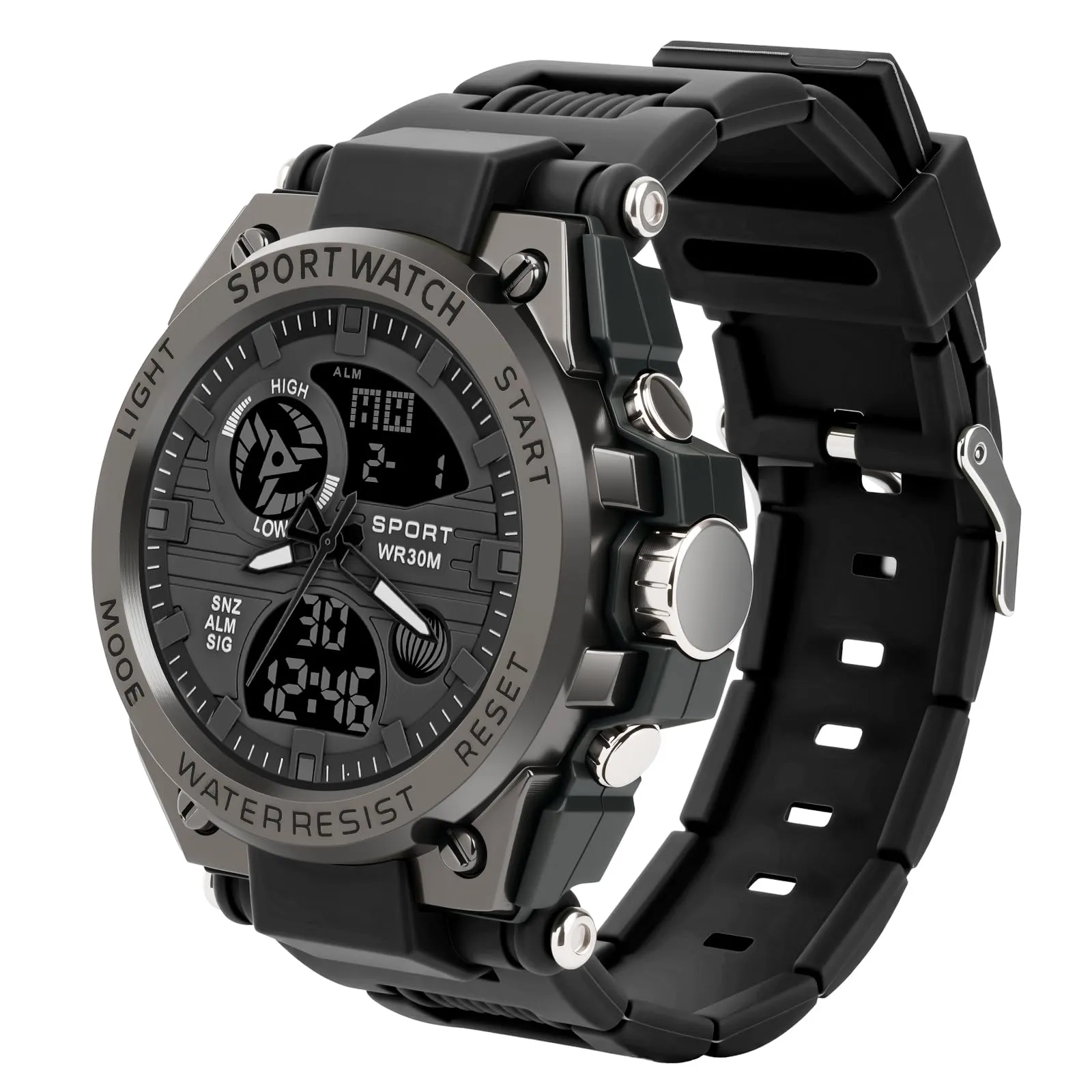 AOOSU Orologio da Uomo, Orologio da Uomo Analogico e Digitale, Orologi Militare, Datario Multifunzione con Cronografo e Display Luminoso - Nero - immagine 1