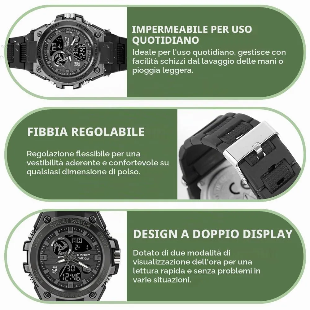 AOOSU Orologio da Uomo, Orologio da Uomo Analogico e Digitale, Orologi Militare, Datario Multifunzione con Cronografo e Display Luminoso - Nero - immagine 4