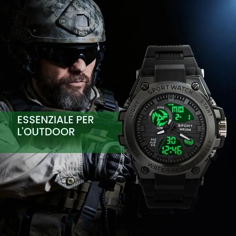 AOOSU Orologio da Uomo, Orologio da Uomo Analogico e Digitale, Orologi Militare, Datario Multifunzione con Cronografo e Display Luminoso - Nero - immagine 6