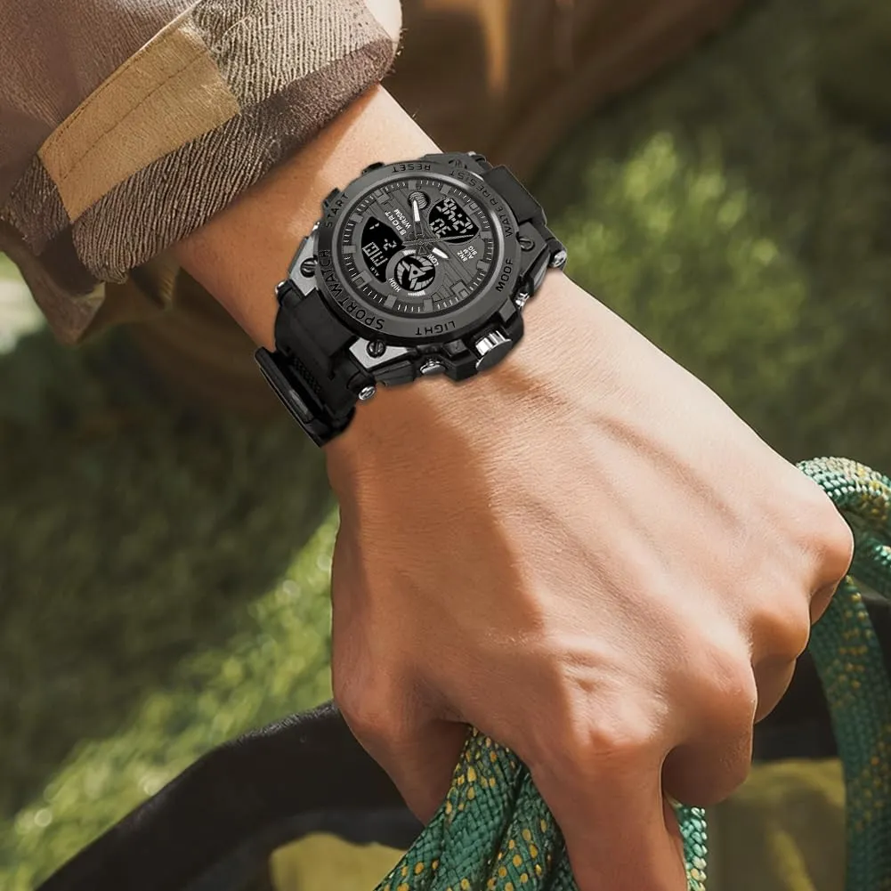 AOOSU Orologio da Uomo, Orologio da Uomo Analogico e Digitale, Orologi Militare, Datario Multifunzione con Cronografo e Display Luminoso - Nero - immagine 7