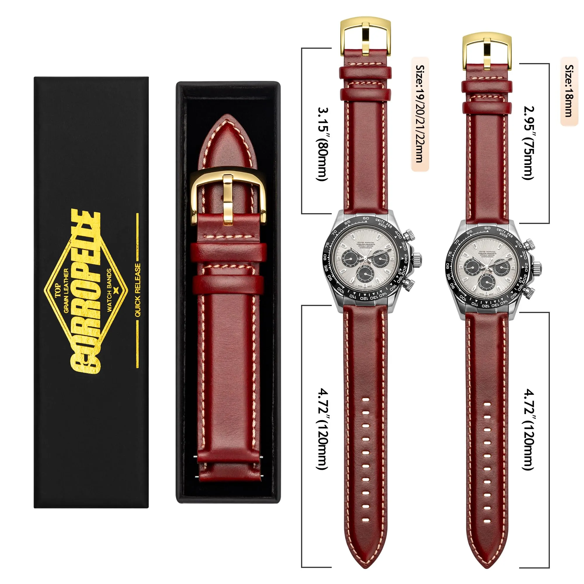 CORROPELLE Cinturini Orologio in Pelle a Sgancio Rapido 18mm 19mm 20mm 21mm 22mm, Elegante Cinturino Vera Pelle Alta qualità Cinturini Ricambio per Uomo Donna, Orologio e Smartwatch - immagine 7